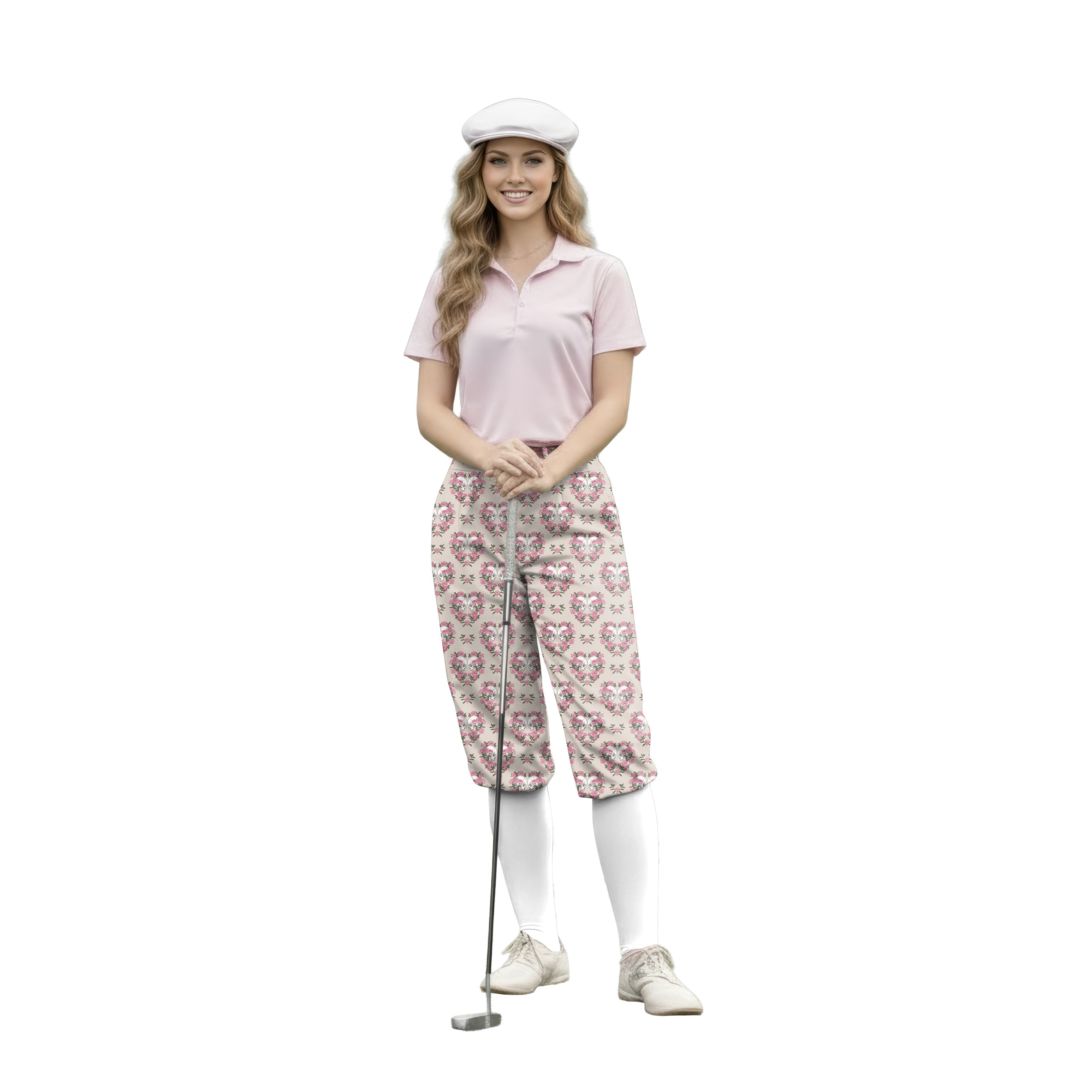 Personalize And Add To Cart Men's Halloween Skull Rose Polo Womens Golf Knickers Pants