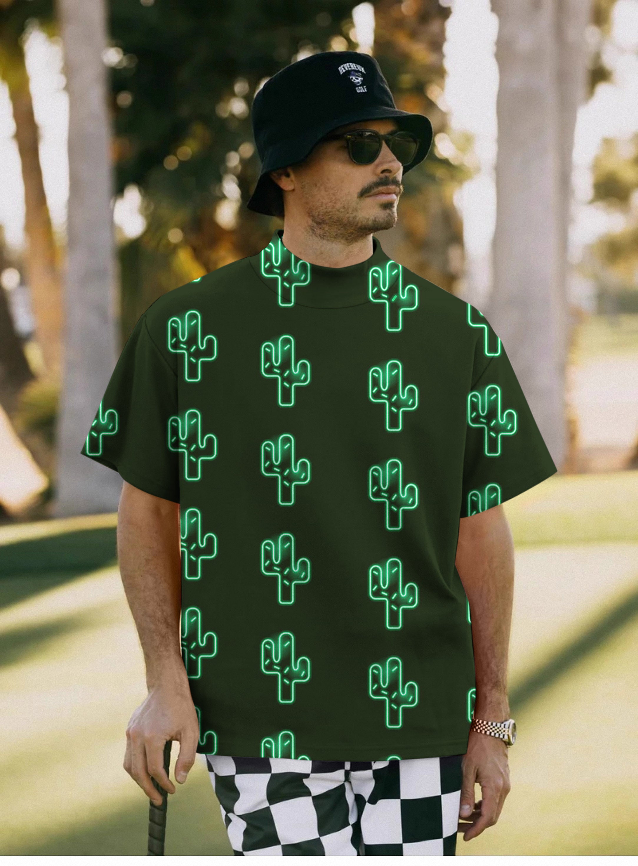 Men's Crazy Cactus Pullover High neck Long/Short sleeve T-Shirt