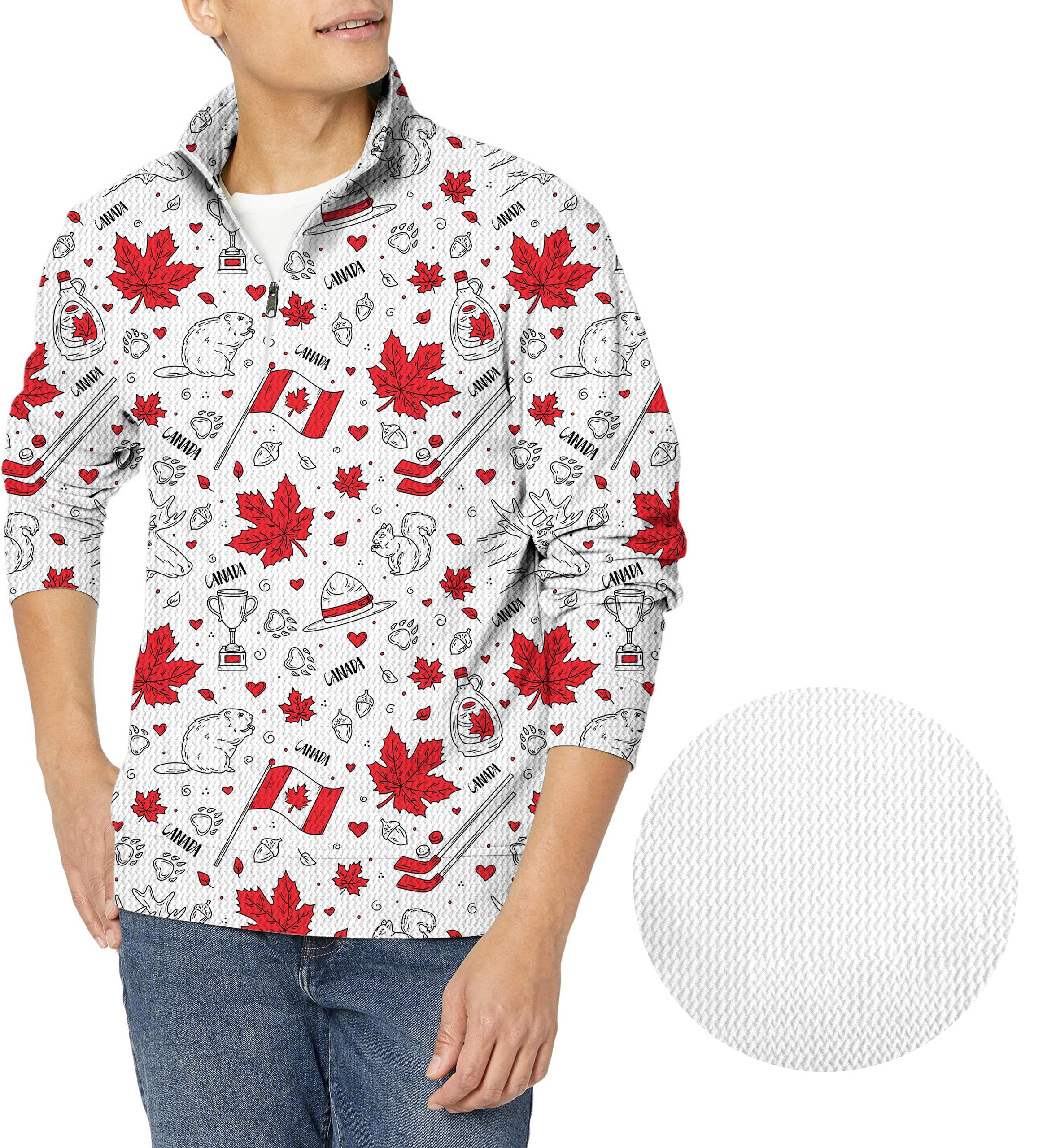 Canadian Balloon Squirrel Maple Leaves Men's Golf Waffle Zipper Pullover