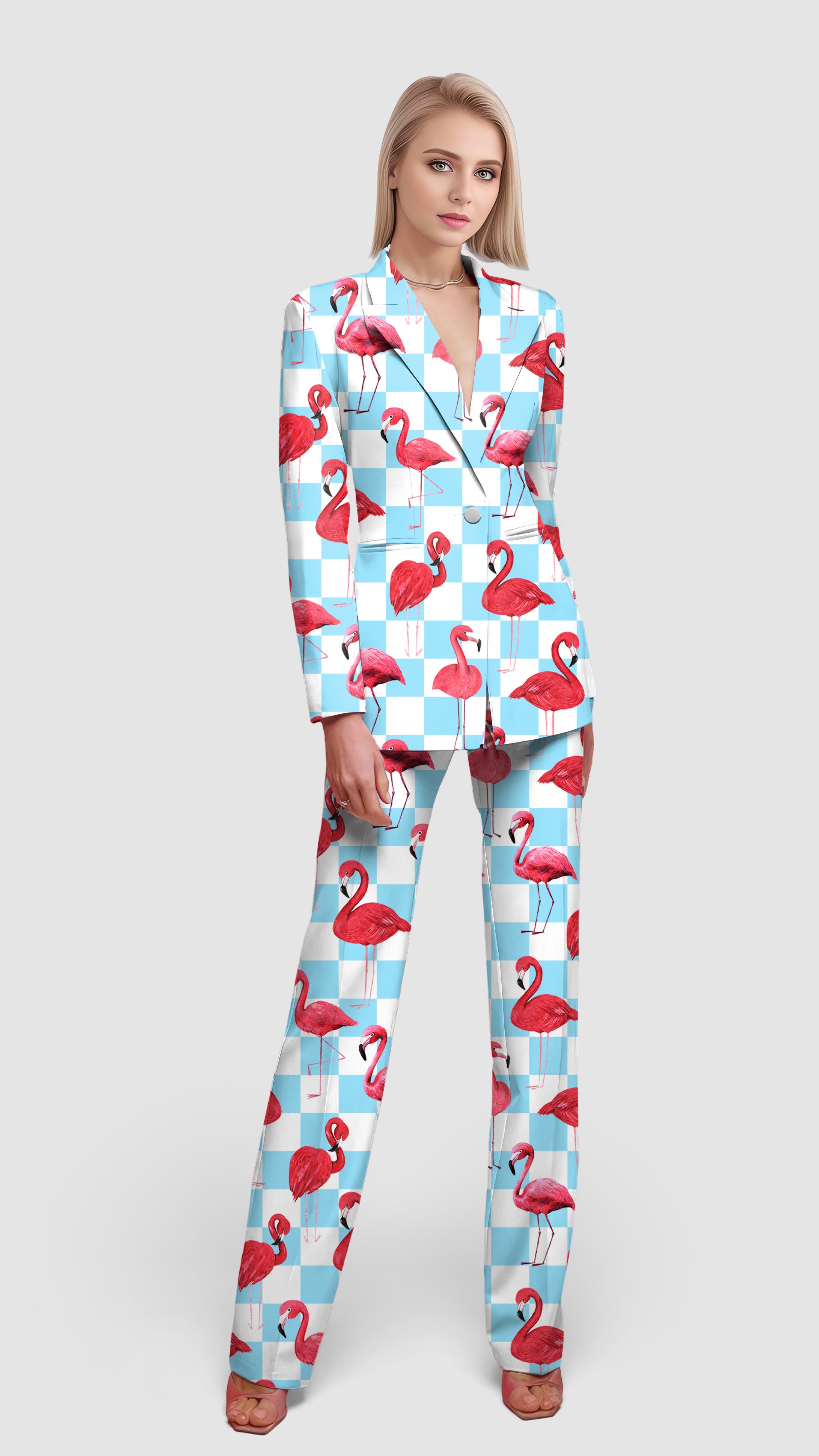 Flamingo-Women's Blazer Casual Work Office Blazer Suit set