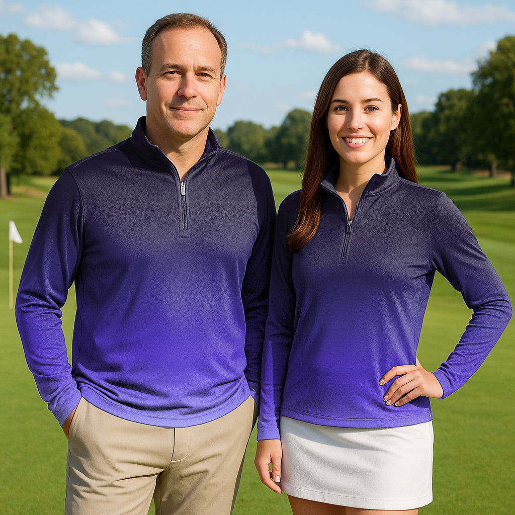 Black Purple Gradient Couple Golf Active 3/4 Zipper Top Long Sleeves