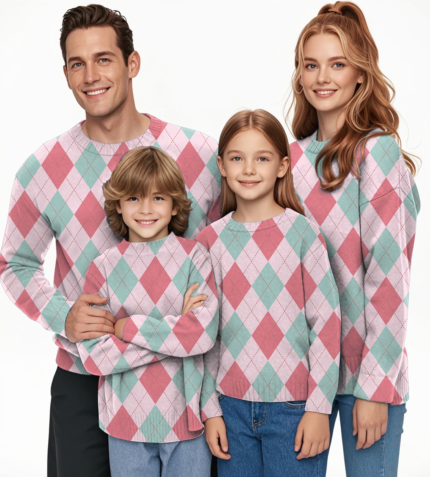 pink Argyle Crewneck Pullover Ugly Sweater Men Women boy girl family