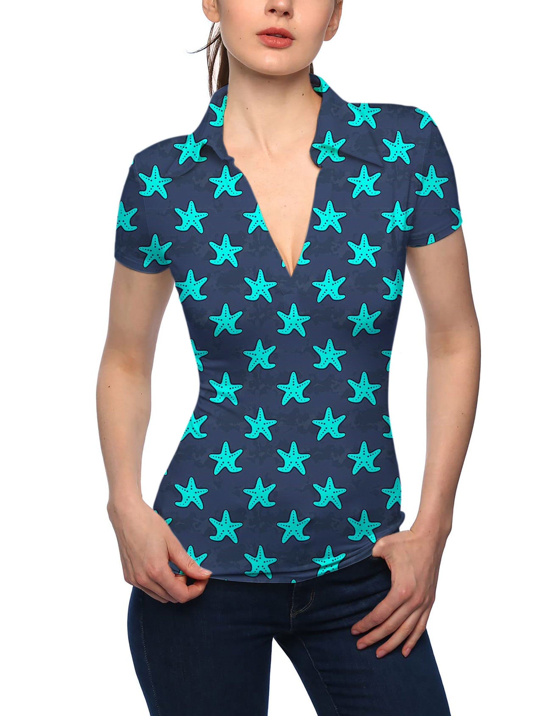 Women's Loch Ness Monster V Neck Golf Polo