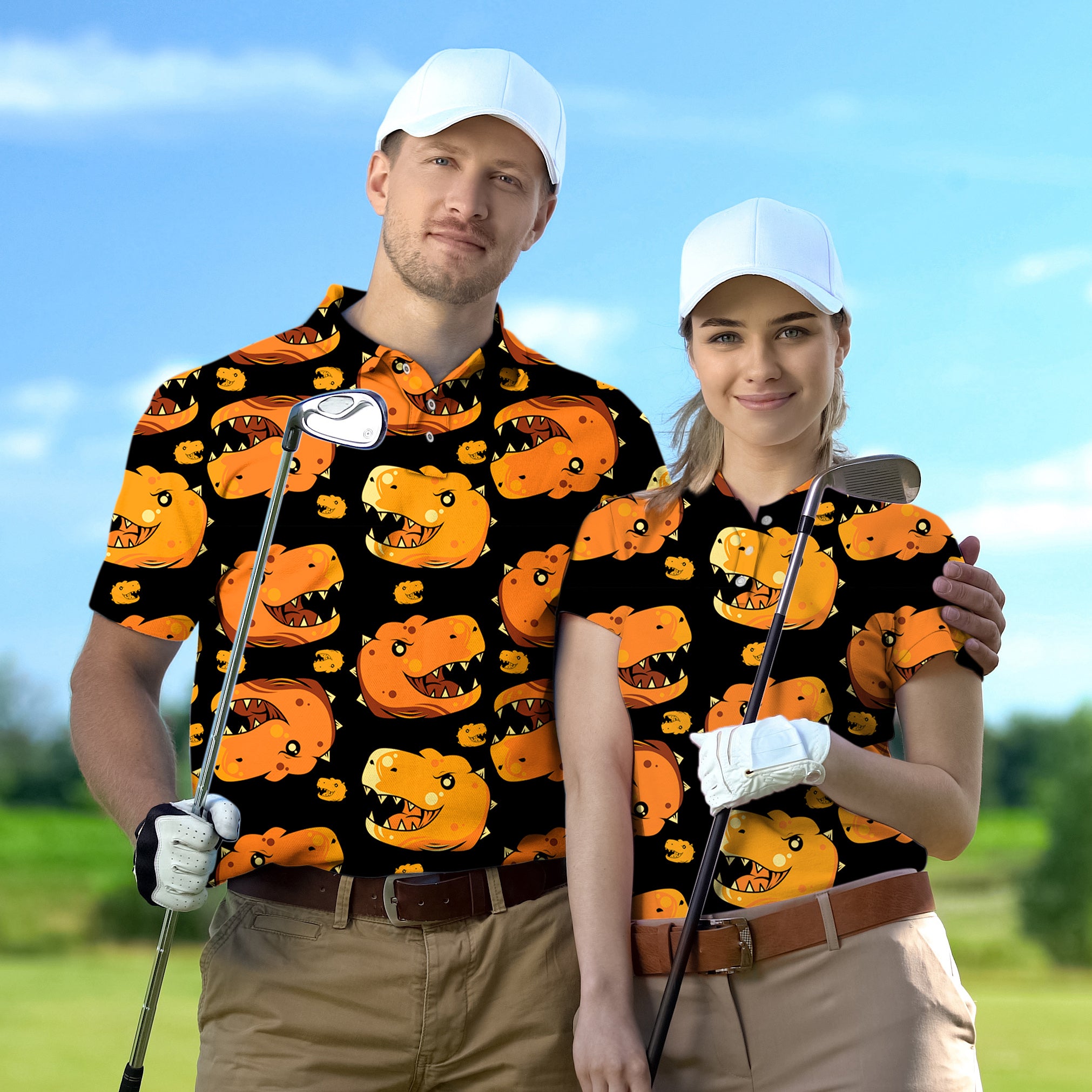 Golf Polo Couple Family set Dino Heads tournament