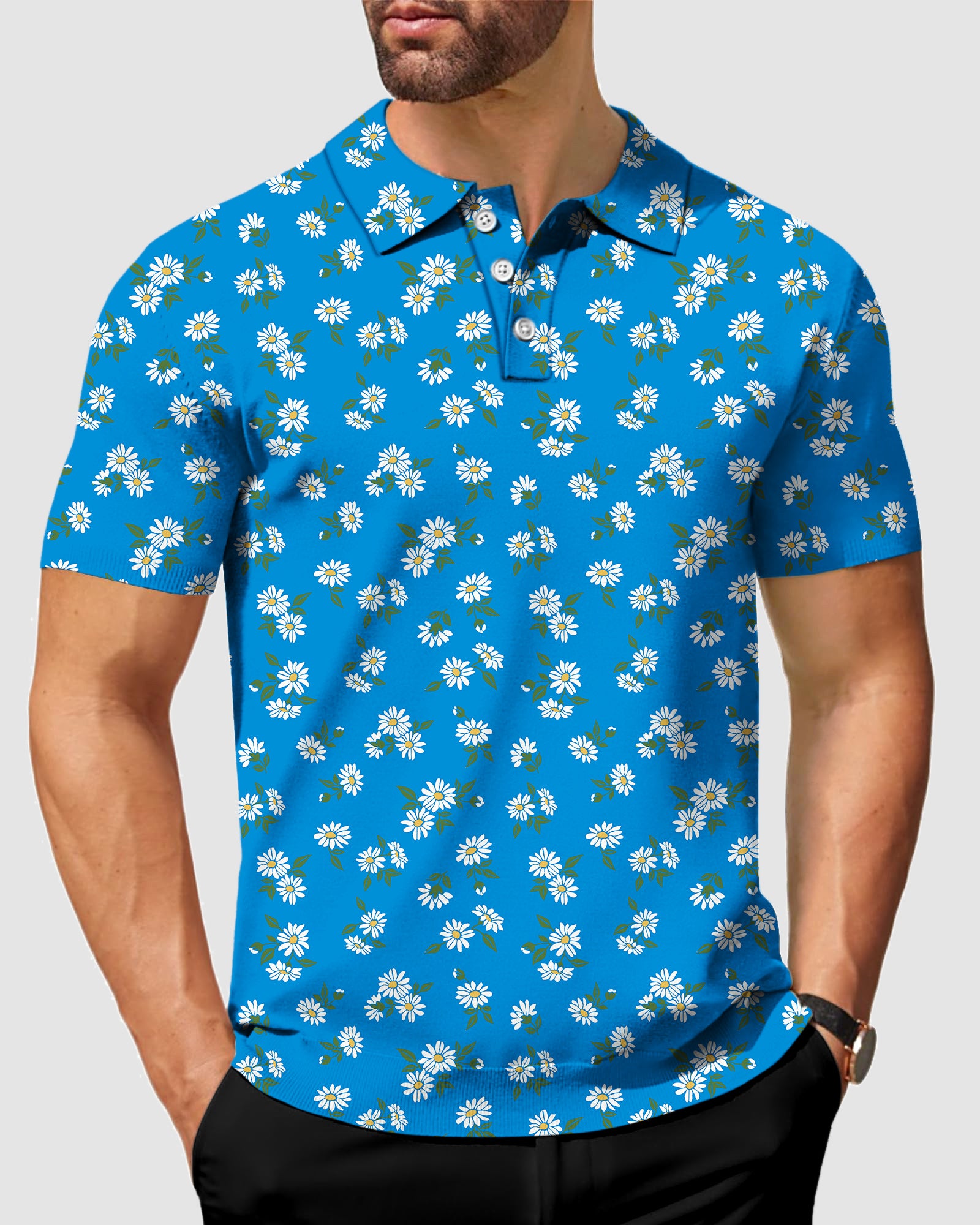 Men's Blue Daisy Polo