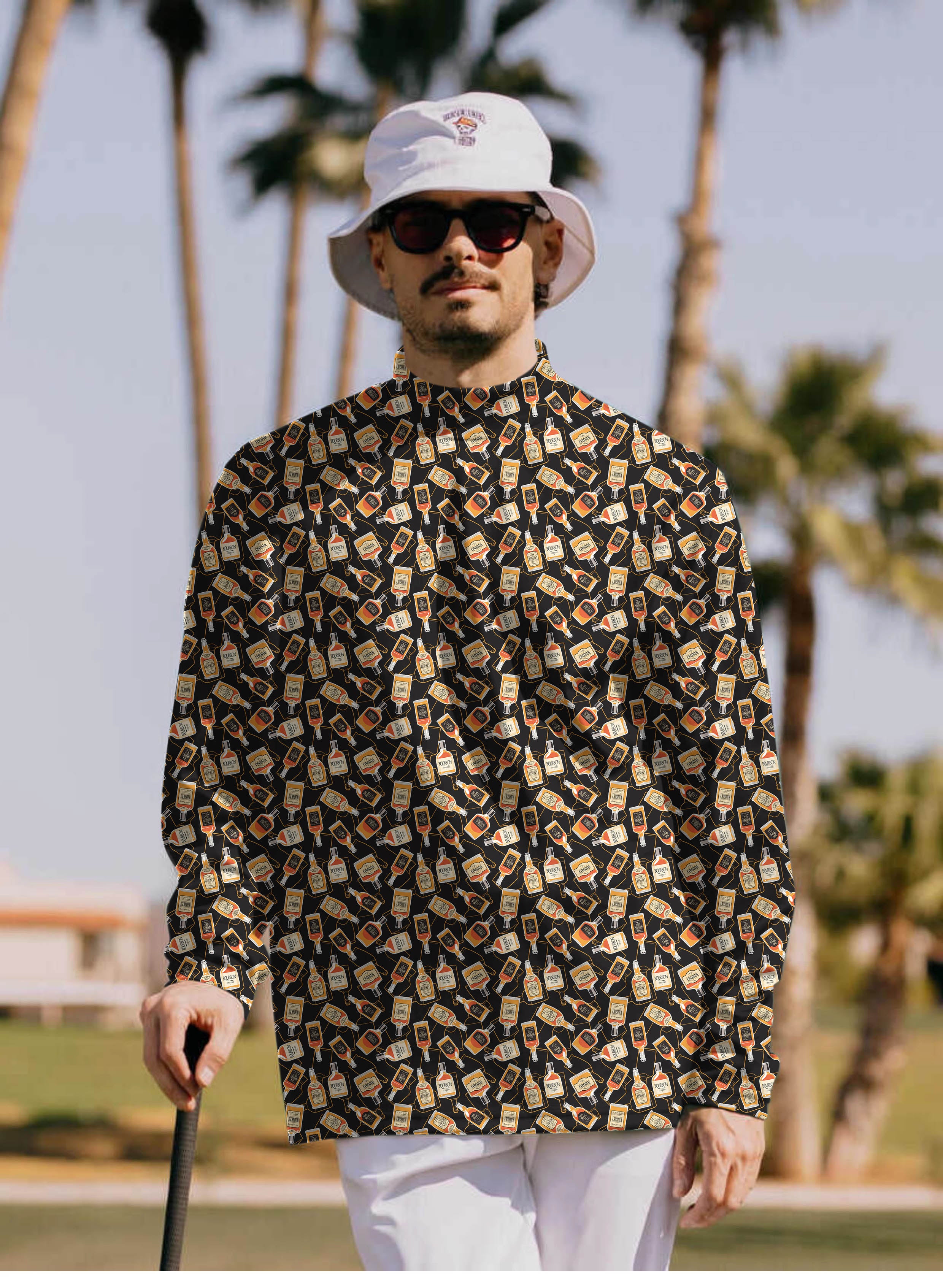 Men's whiskey Pullover High neck Long/Short sleeve T-Shirt