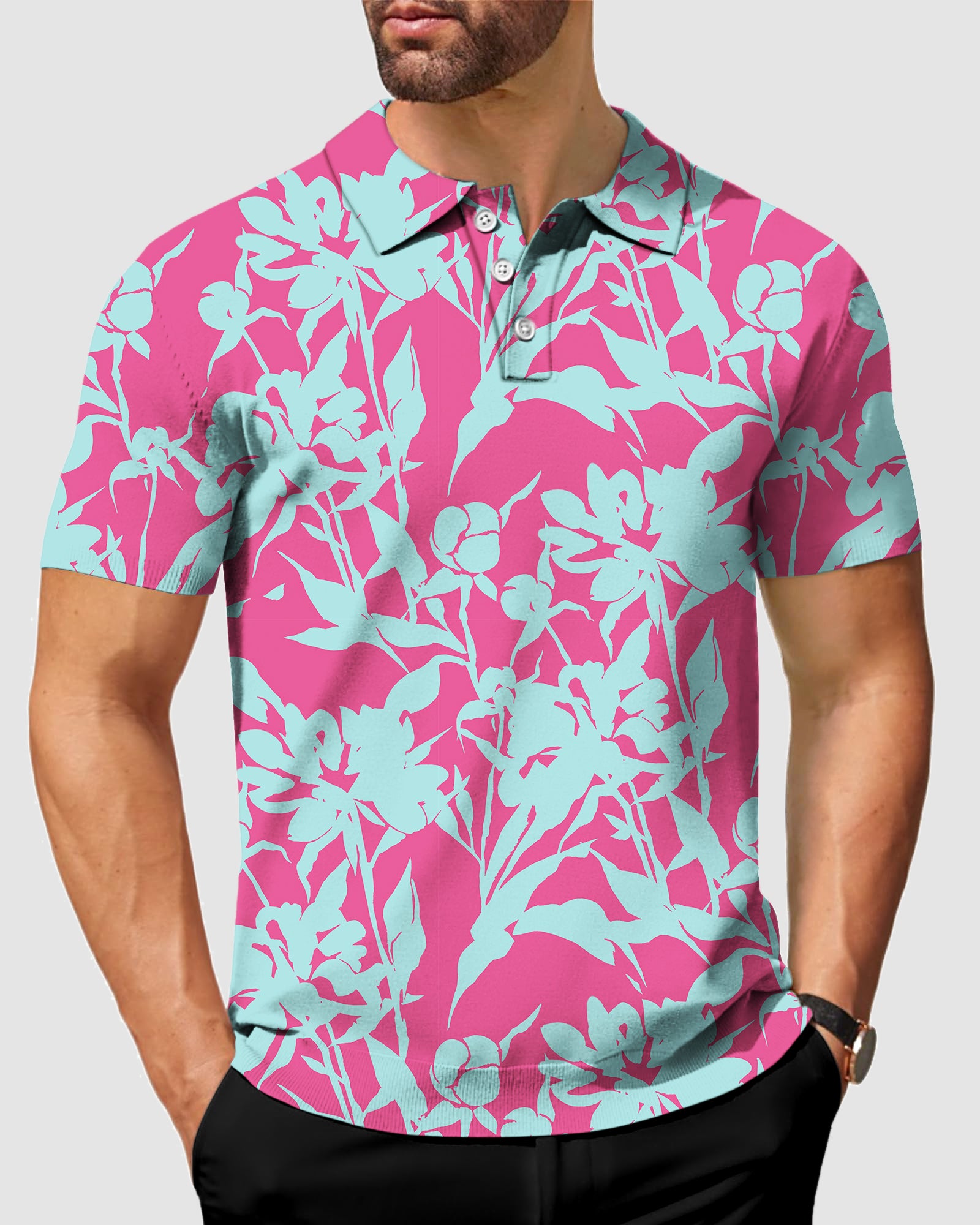 Men's Blue Botanical golf polo