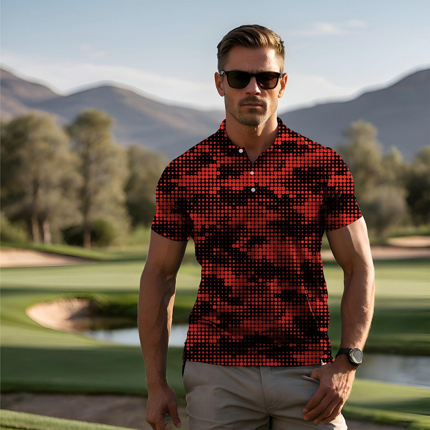 Red origin pixel Men's golf polo