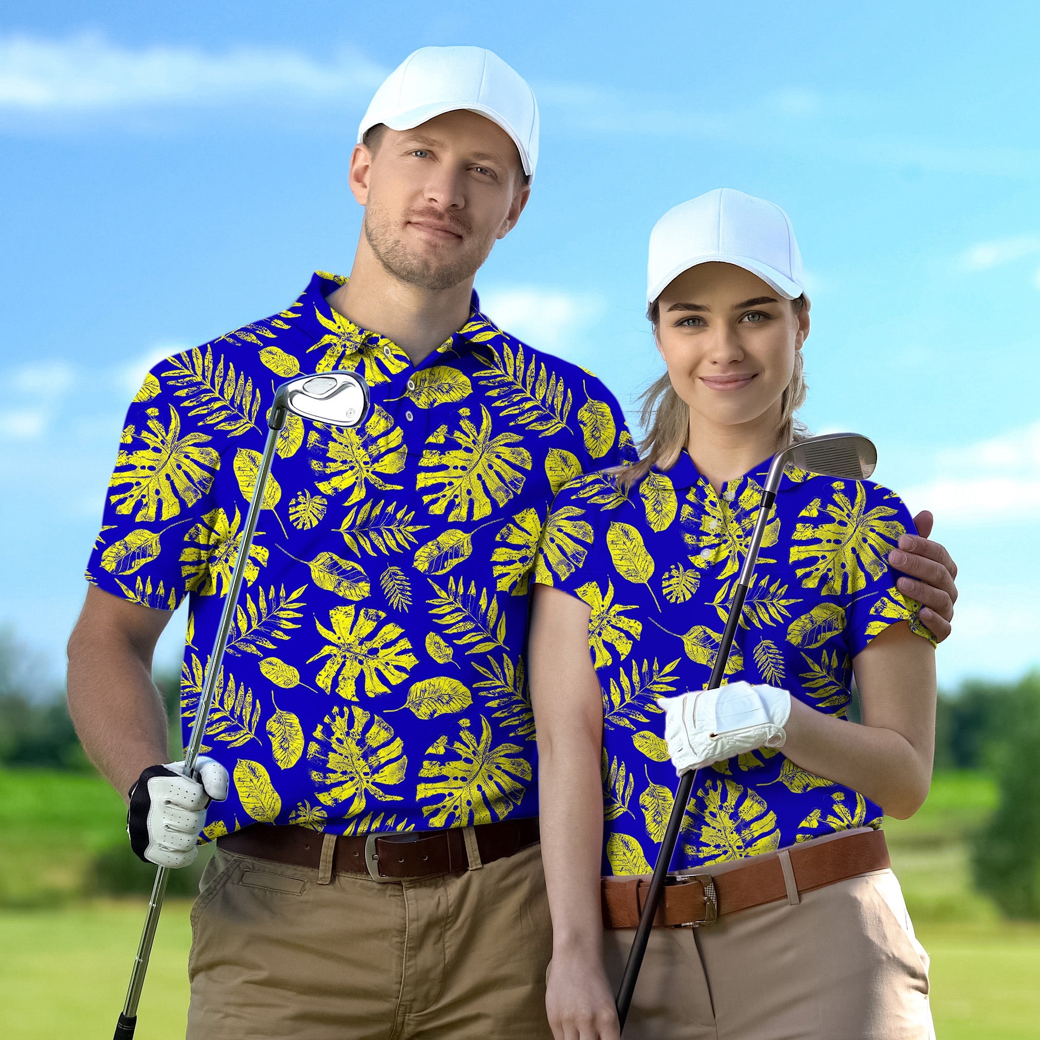 Couple Tropical plants set Golf Championship Trophy tournament