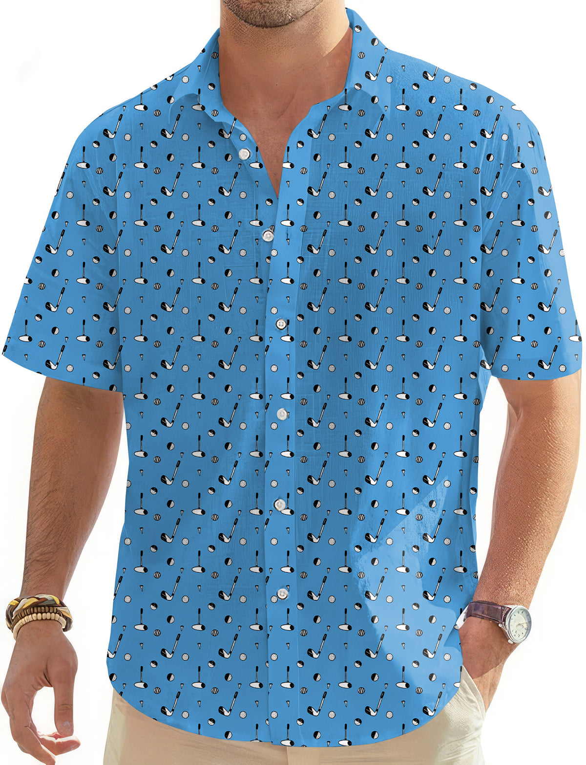 Sky-blue golf life Men's Golf Hawaiian Shirts Button Down Shirt