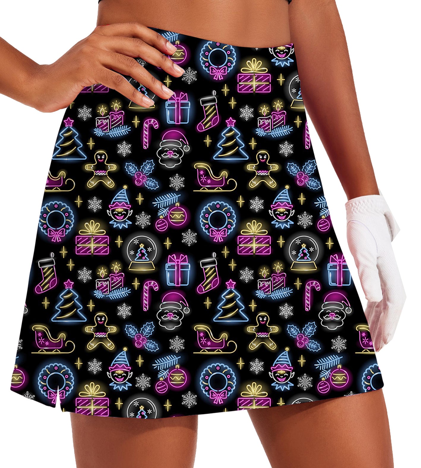 Women's Tis' The Season Neon Golf Skirts Inner Shorts Pocket