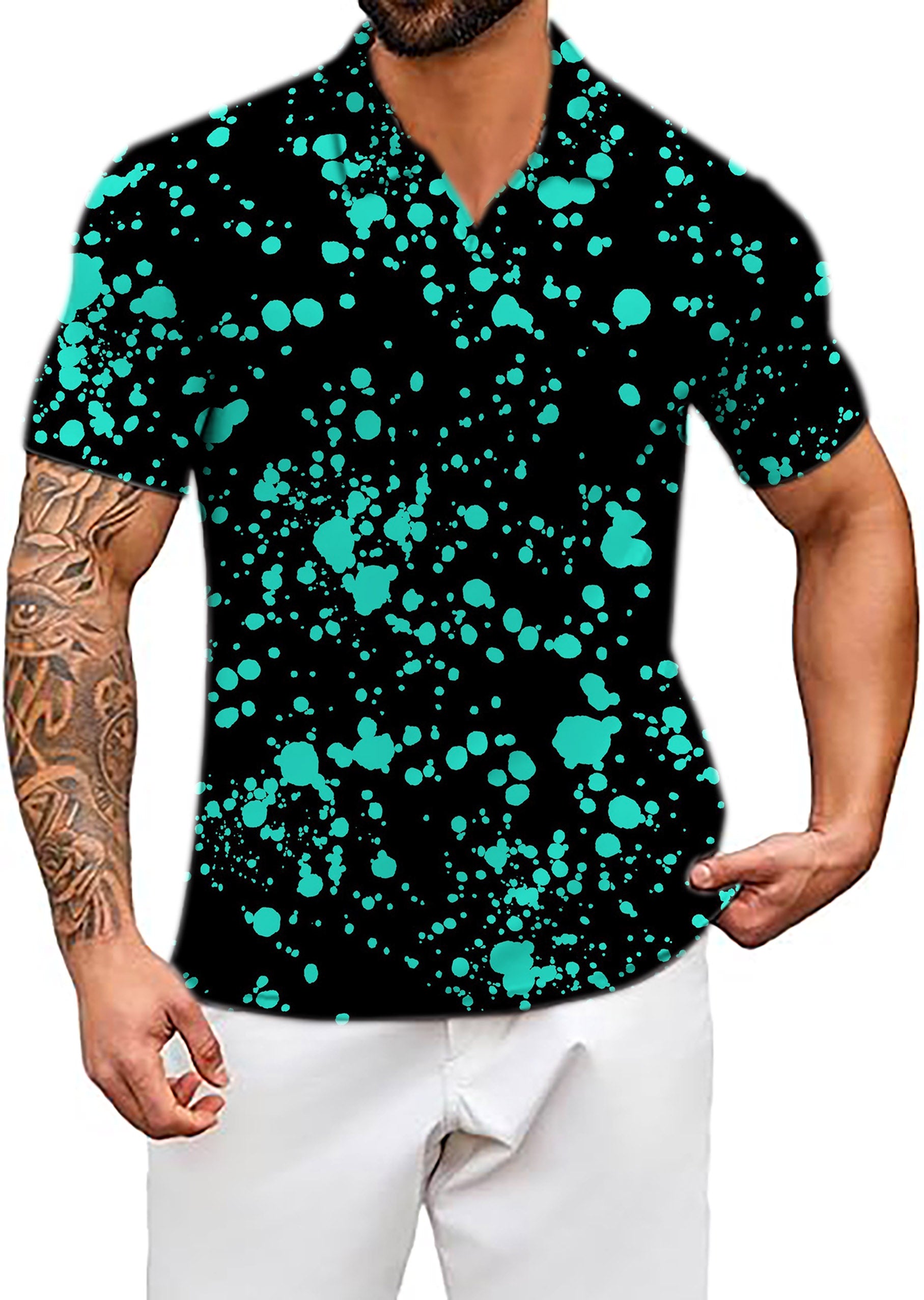 Men's Lake Blue spot V Neck Golf Polo Shirts