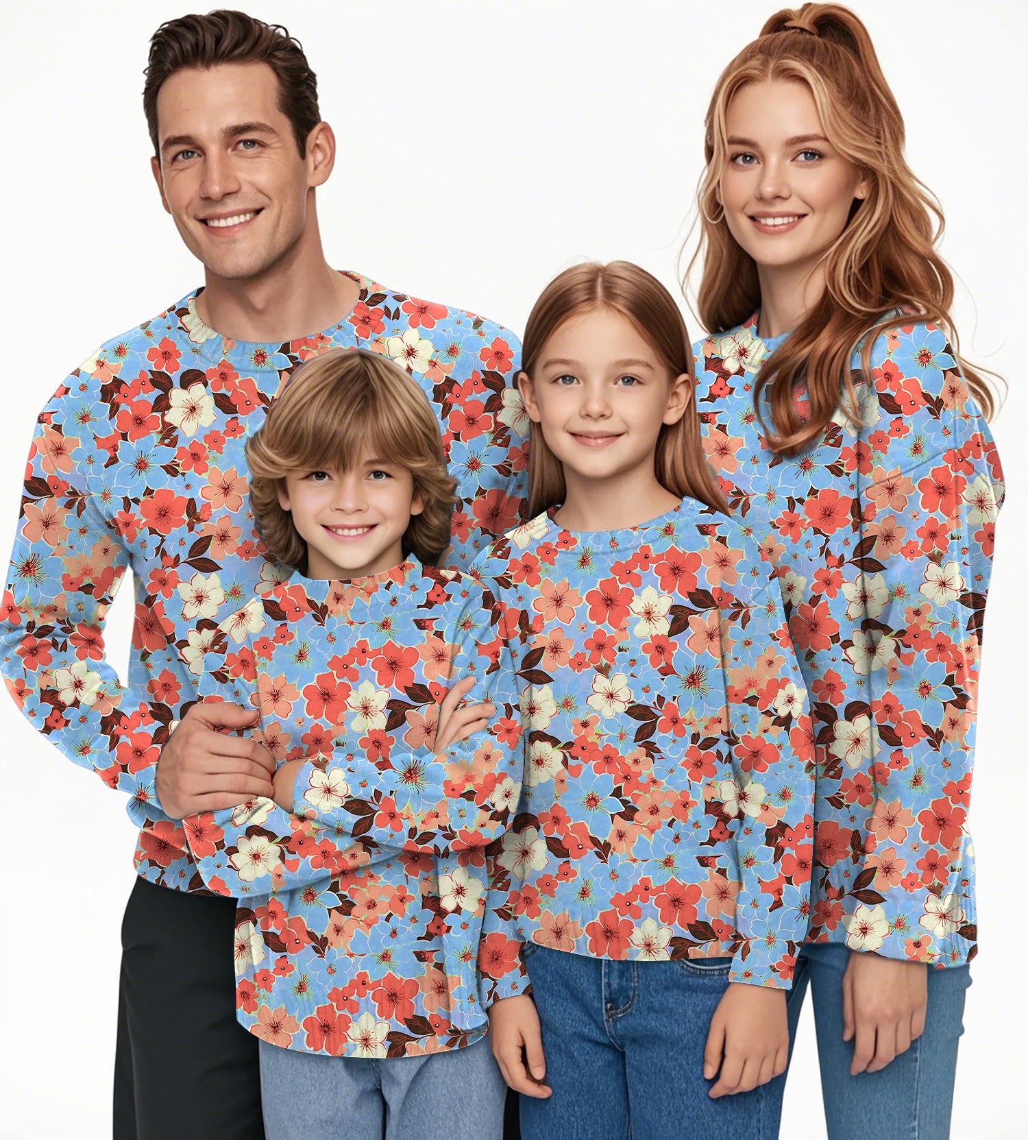 Light Tropical flowers Crewneck Pullover Ugly Sweater Men Women boy girl family