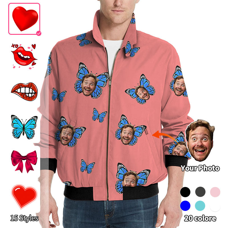 Valentine's Day Custom Photo Face Custom Color Hot Pink Love Men's Golf Windbreaker Light Jacket