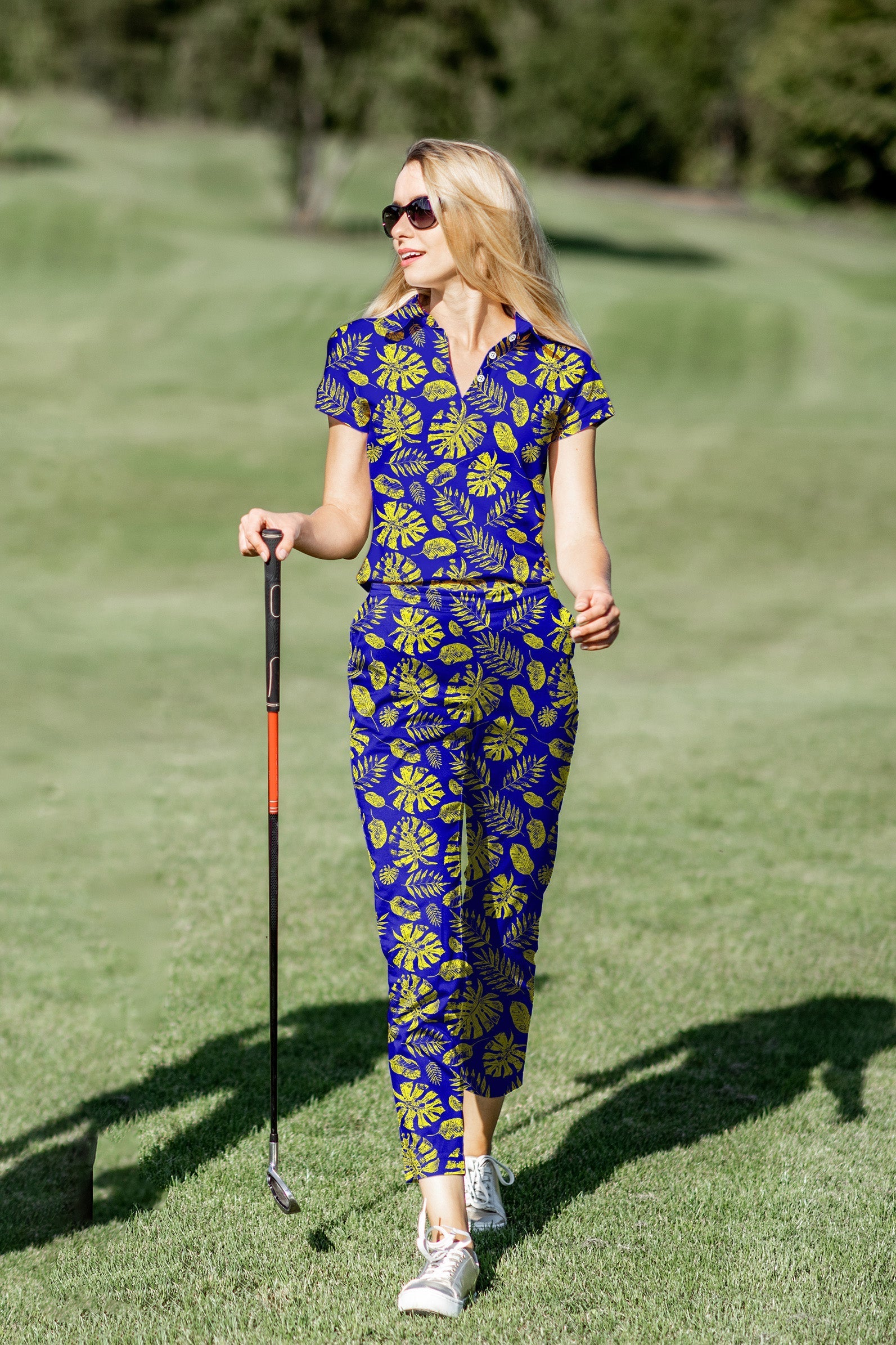 Women's Golf Polo+Pants Set Tropical plants