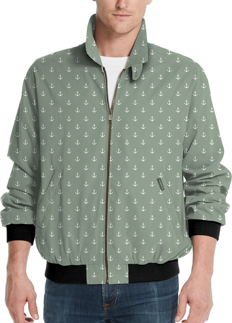 Light Green Anchor men's golf windbreaker jacket with anchor pattern and zipper front