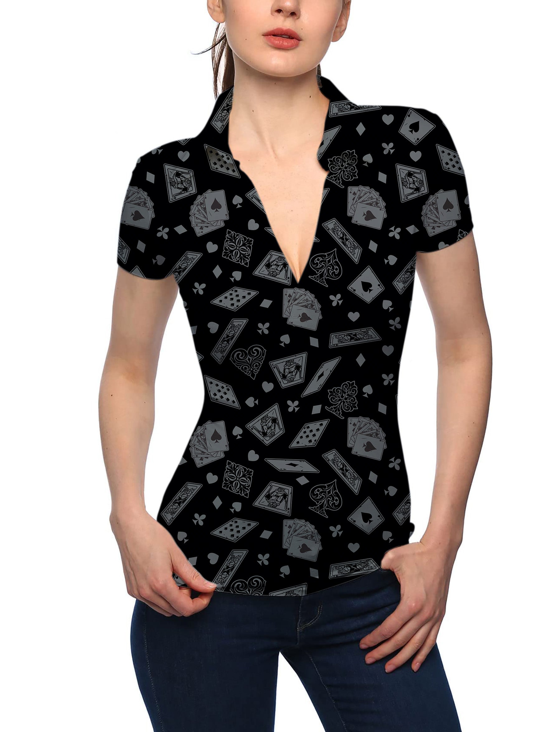 Women's poker V Neck Golf Polo