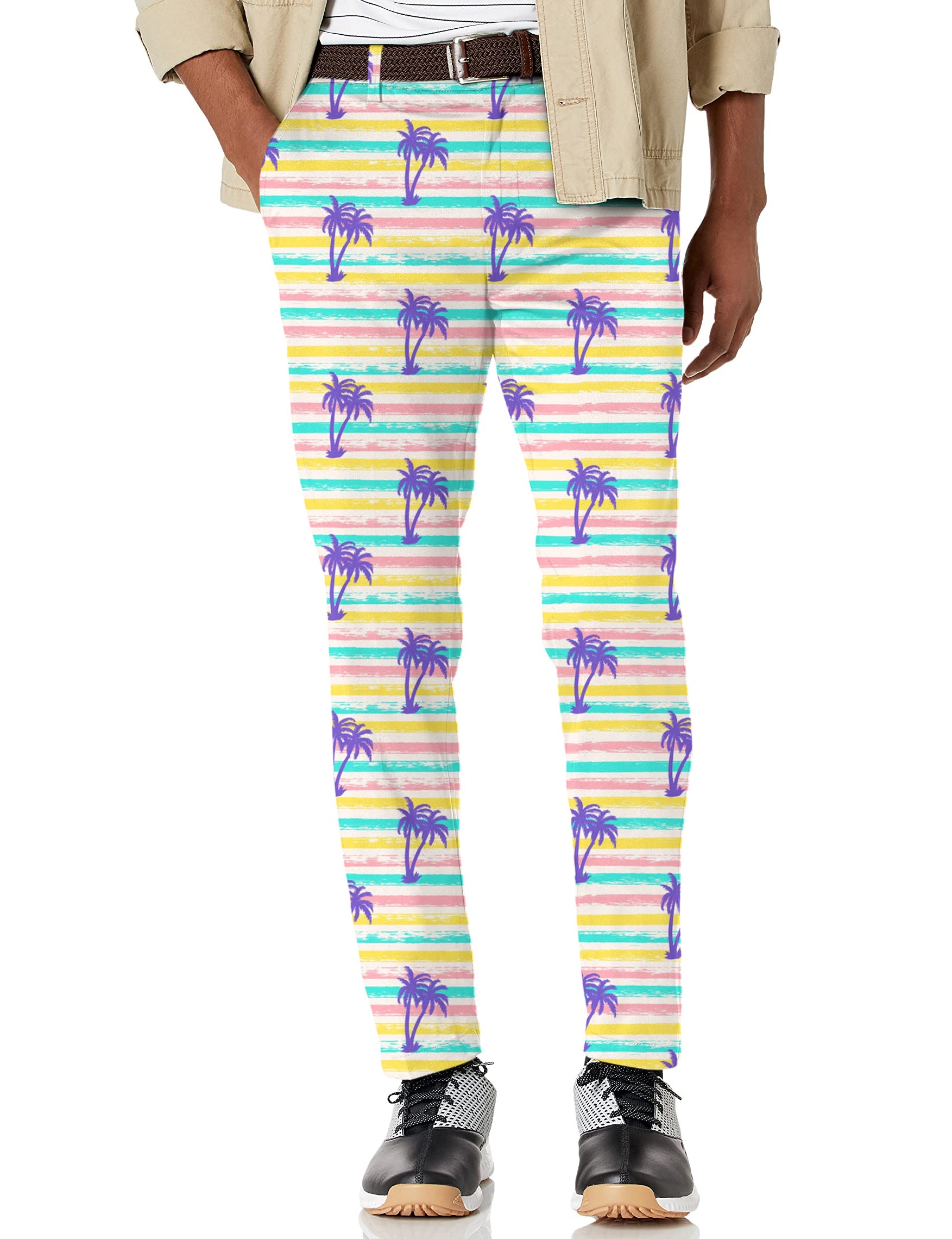 Men's Striped Summer Palm tree Stretch Golf pants