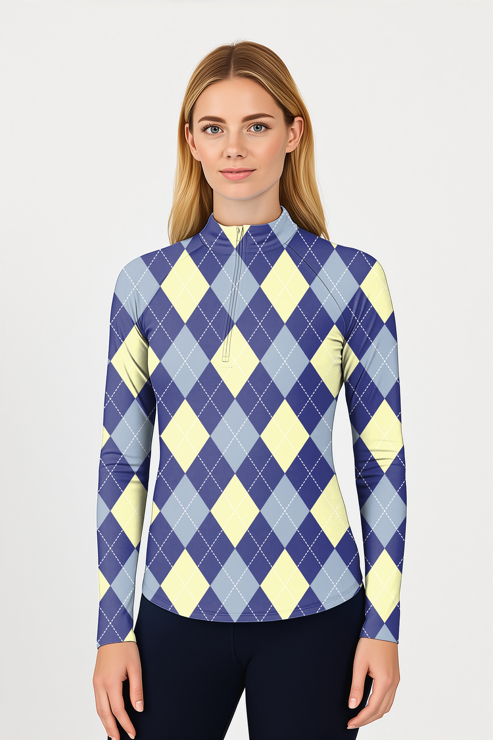 Blue Argyle  Women's Golf Active 3/4 Zip Top