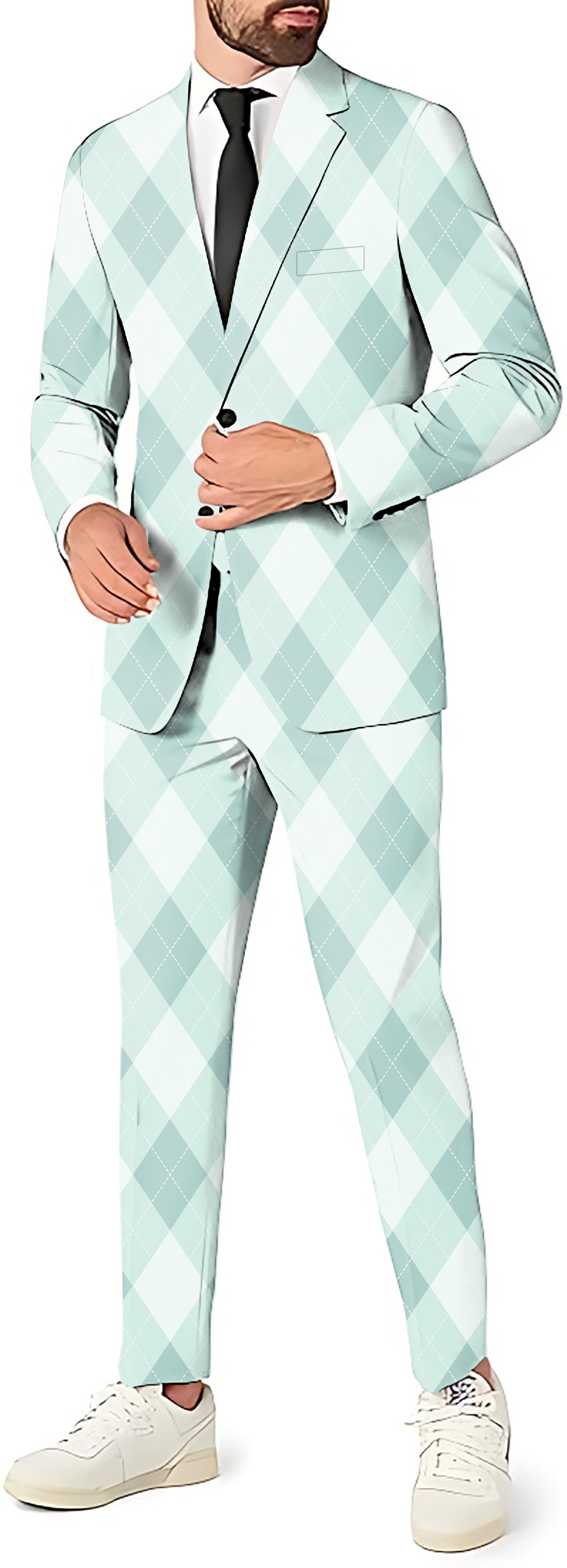 Green Argyle Men's Party Costumes-Theme Party 2 or 3pcs Suit set-Blazer Pants & Vest