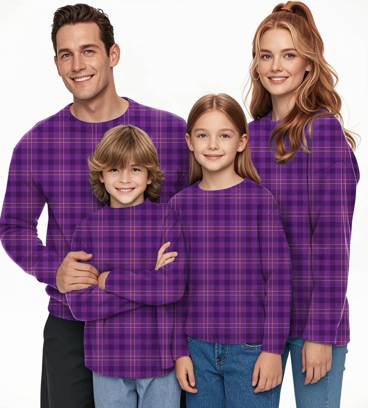 Halloween purple plaid Crewneck Pullover Ugly Sweater Men Women boy girl family