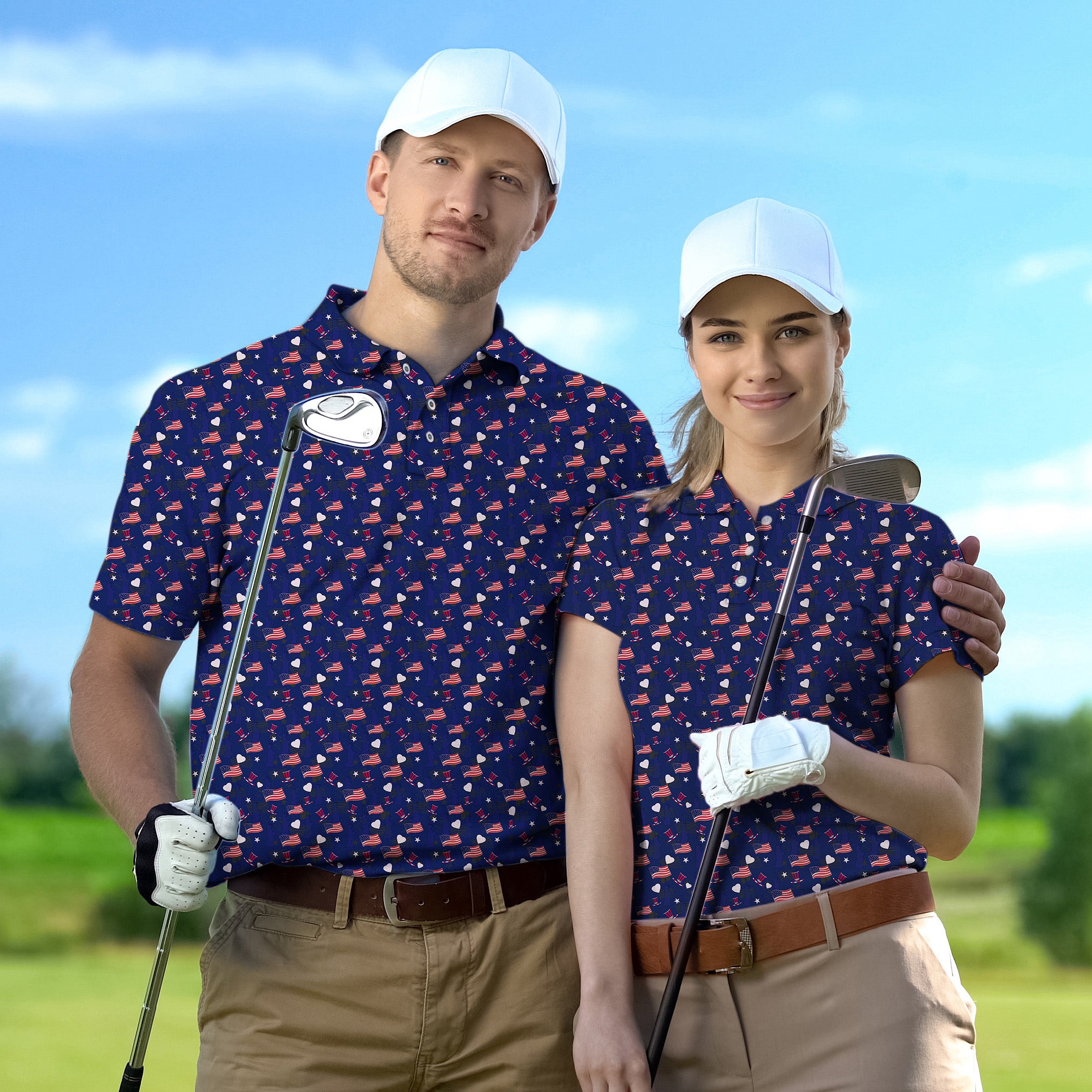 Golf Polo Couple Family set The Statue of Liberty tournament