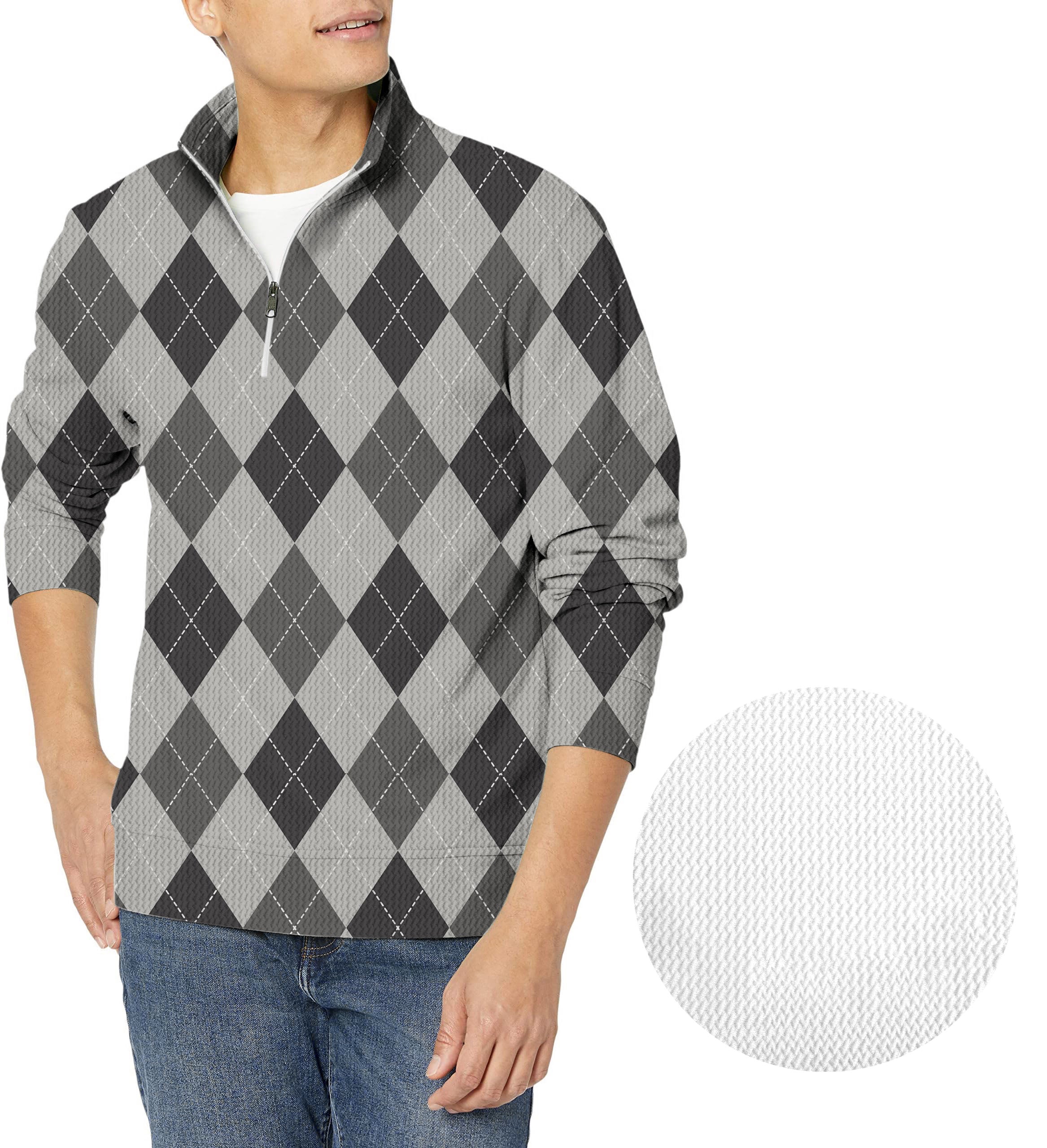 grey Argyle-Men's Golf Waffle Zipper Pullover
