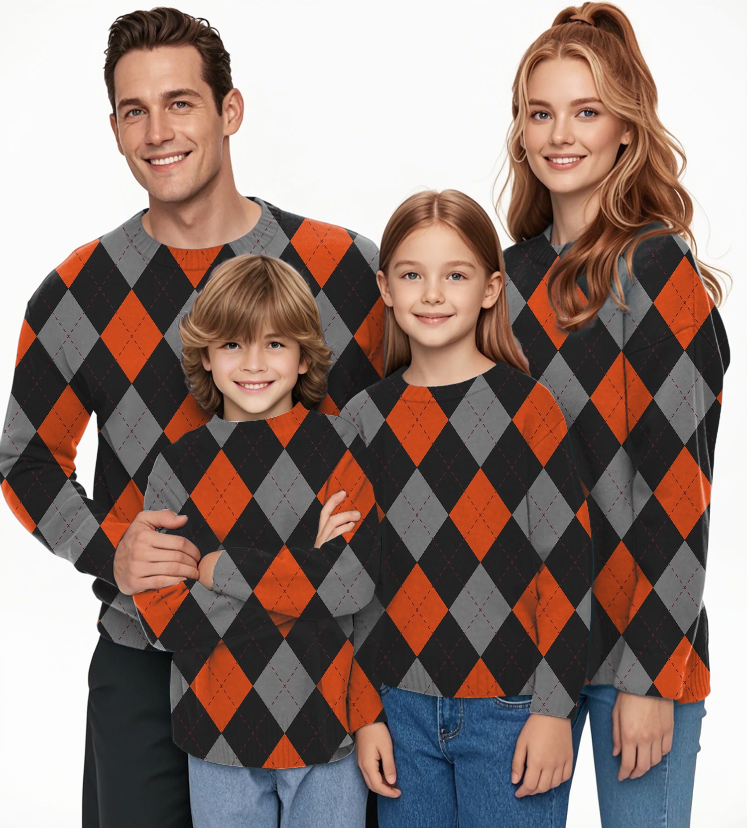Halloween Black Red Argyle Crewneck Pullover Ugly Sweater Men Women boy girl family