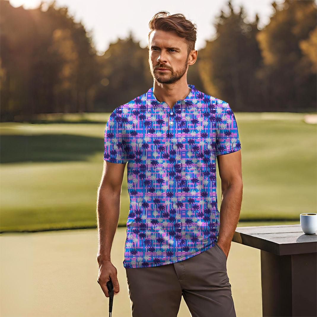 Purple Coconut Tree-Men's golf polo