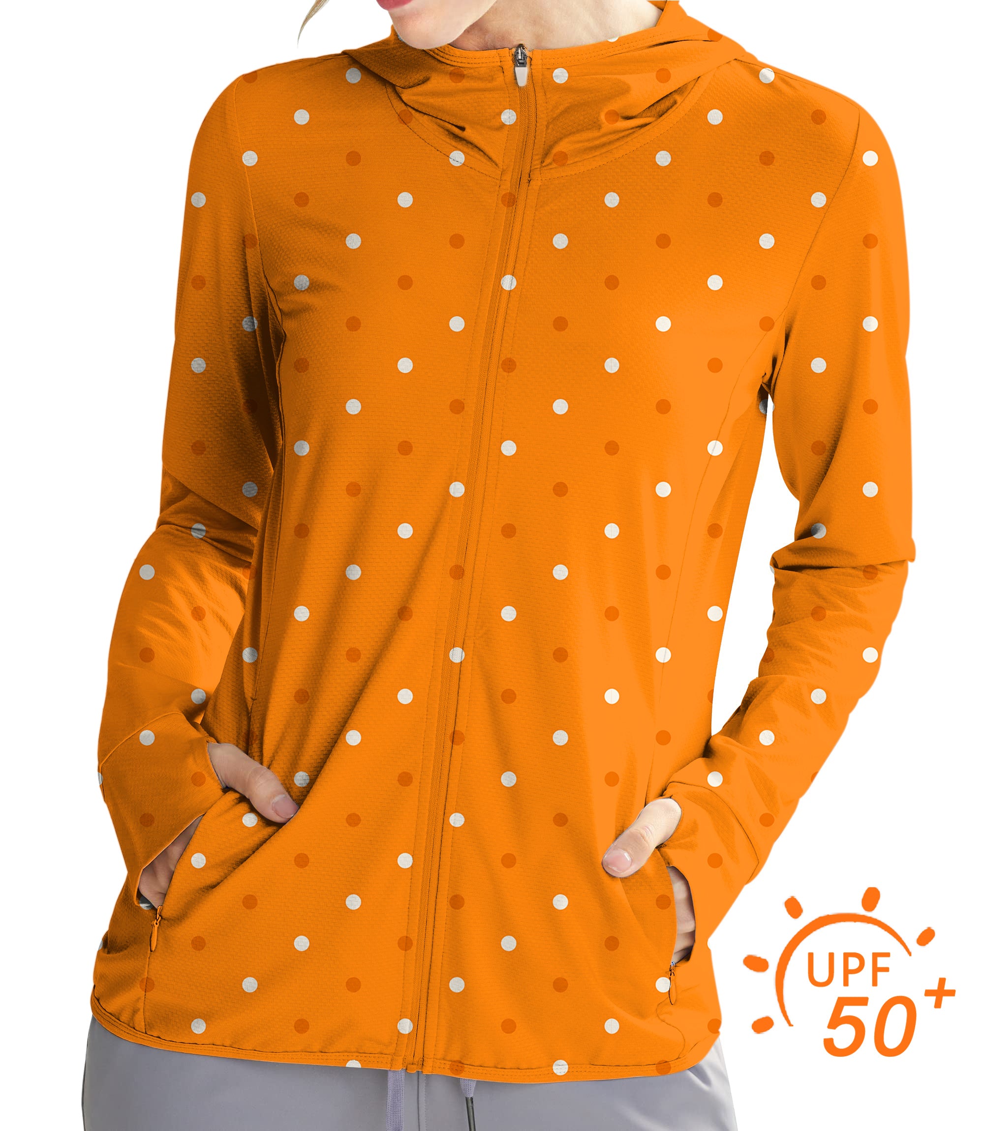 Women's Outdoor Halloween yellow and white polka dots Golf Sun Protection Slim Fit zip hoodies