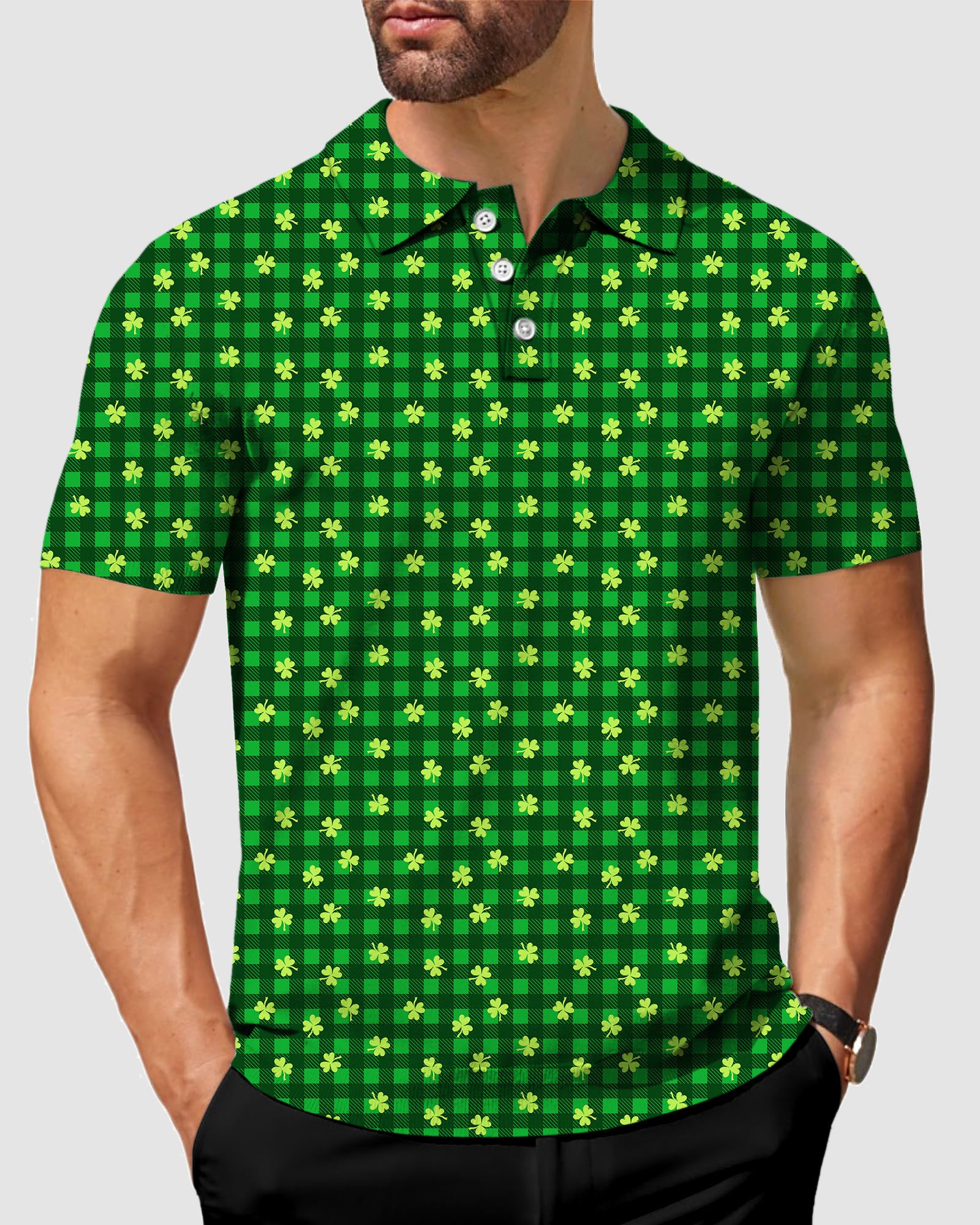 Men's Leaf clover St. Patrick's Day Golf Polo