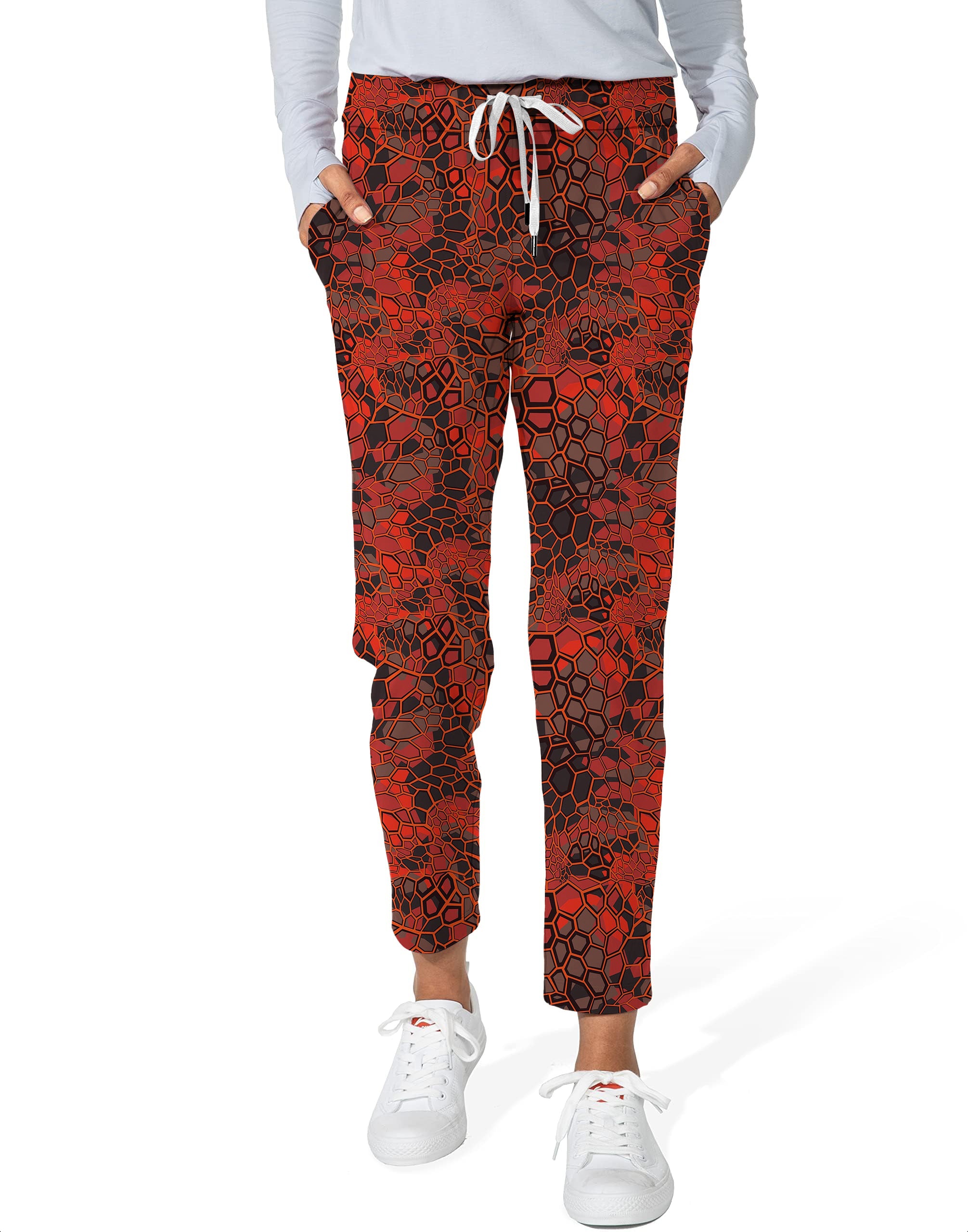 Red Dragonscale-Women's 7/8 Stretch Ankle Golf Pants