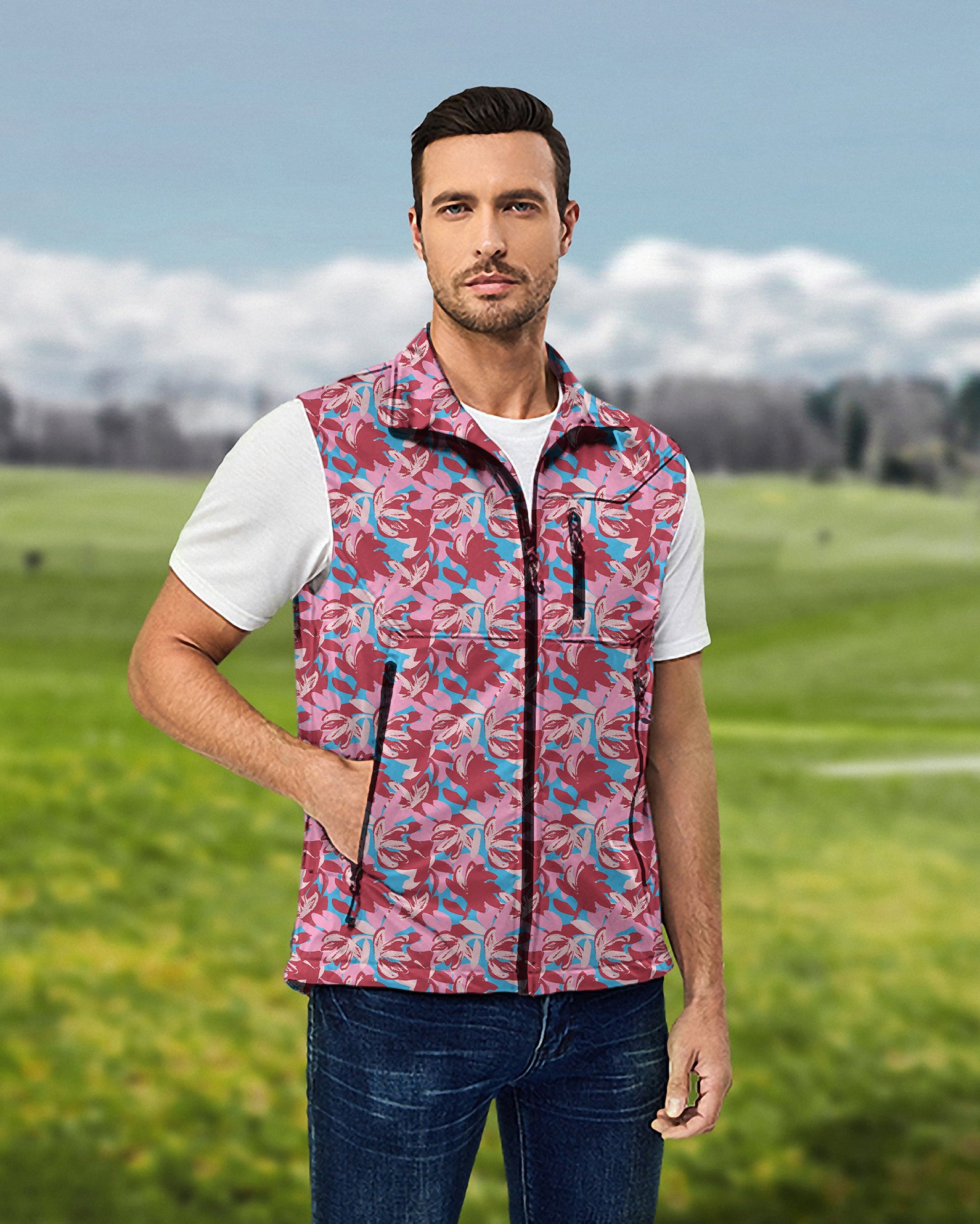 Men's Oil painting of flowers Lightweight Softshell Vest Sleeveless Jacket for Golf