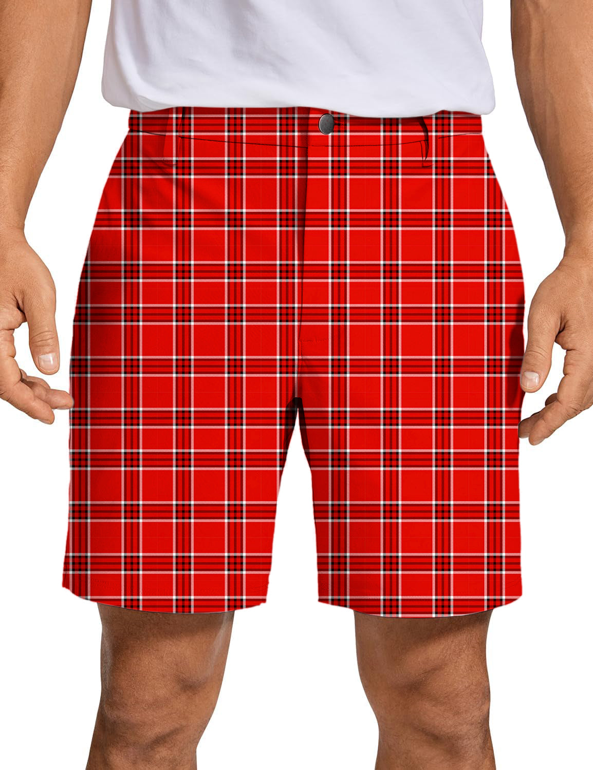 Men's Red grid Golf Shorts