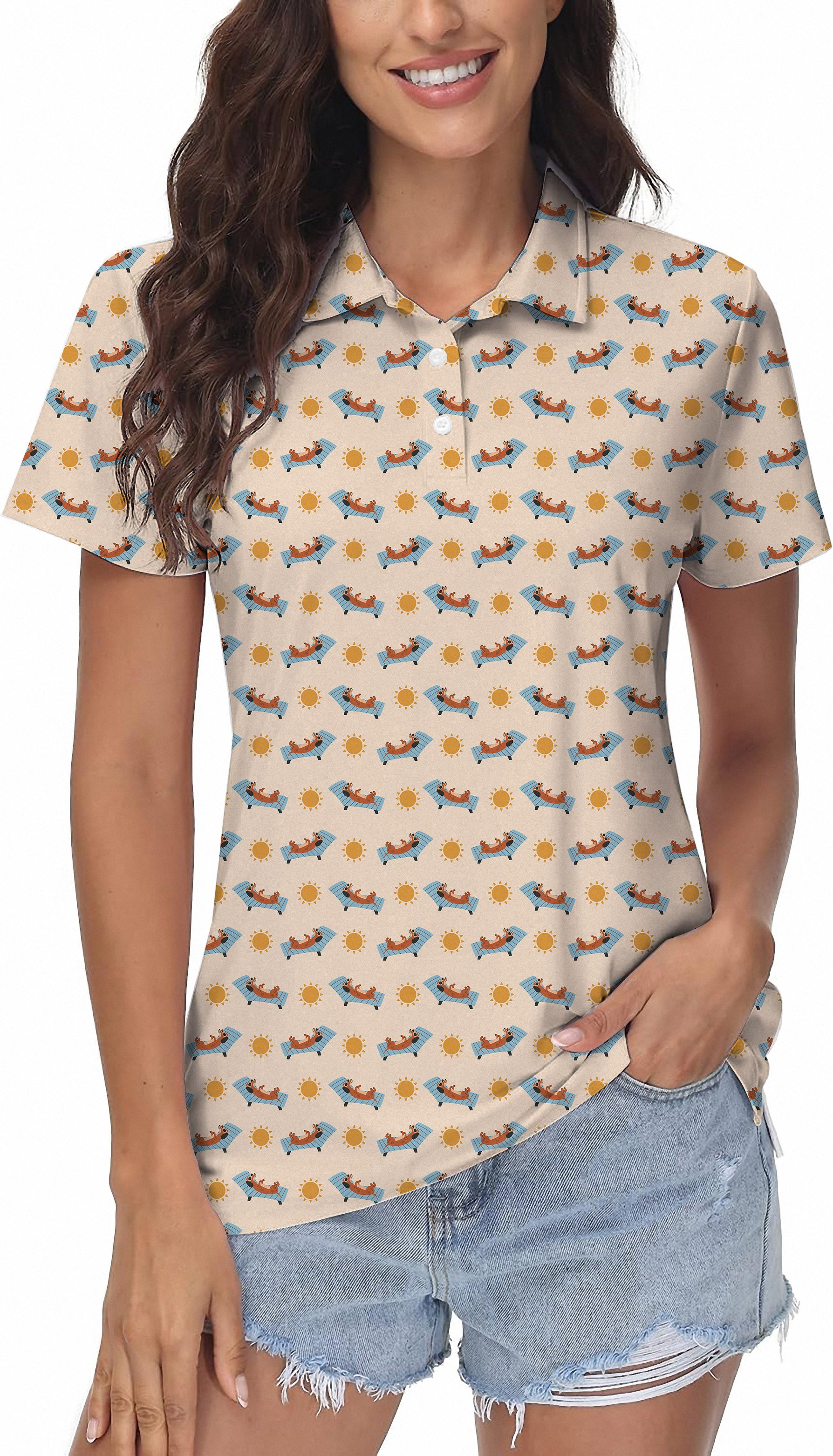 Dachshund Sunbathing Women's Golf Polo