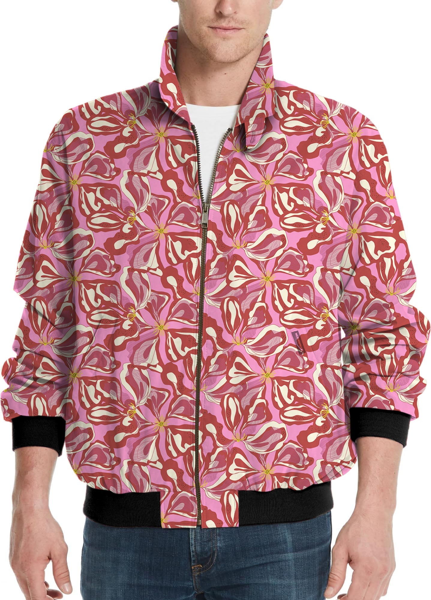Men's Sunset Blossom floral golf windbreaker jacket with customizable team logo and name