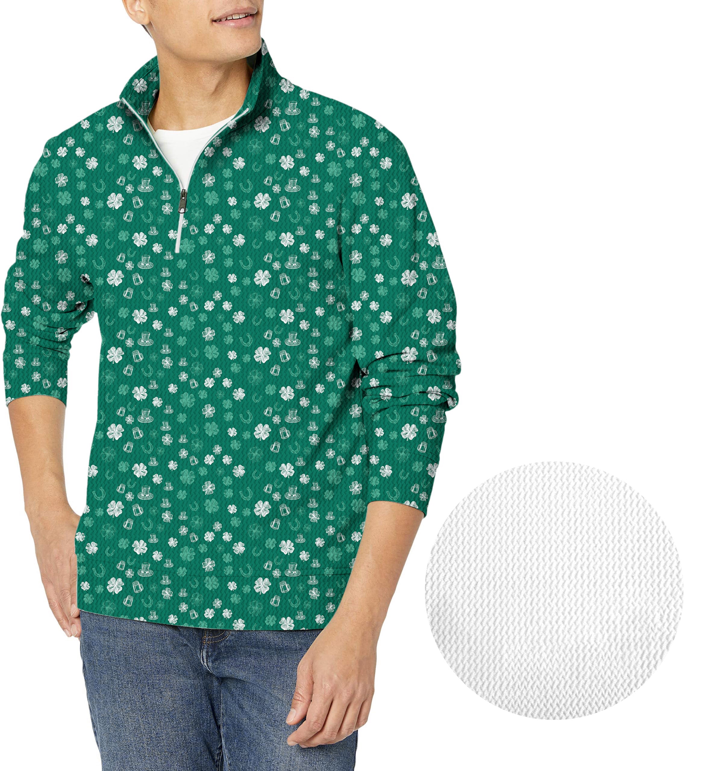 Green beer clover leaf St. Patrick's Day-Men's Golf Waffle Zipper Pullover