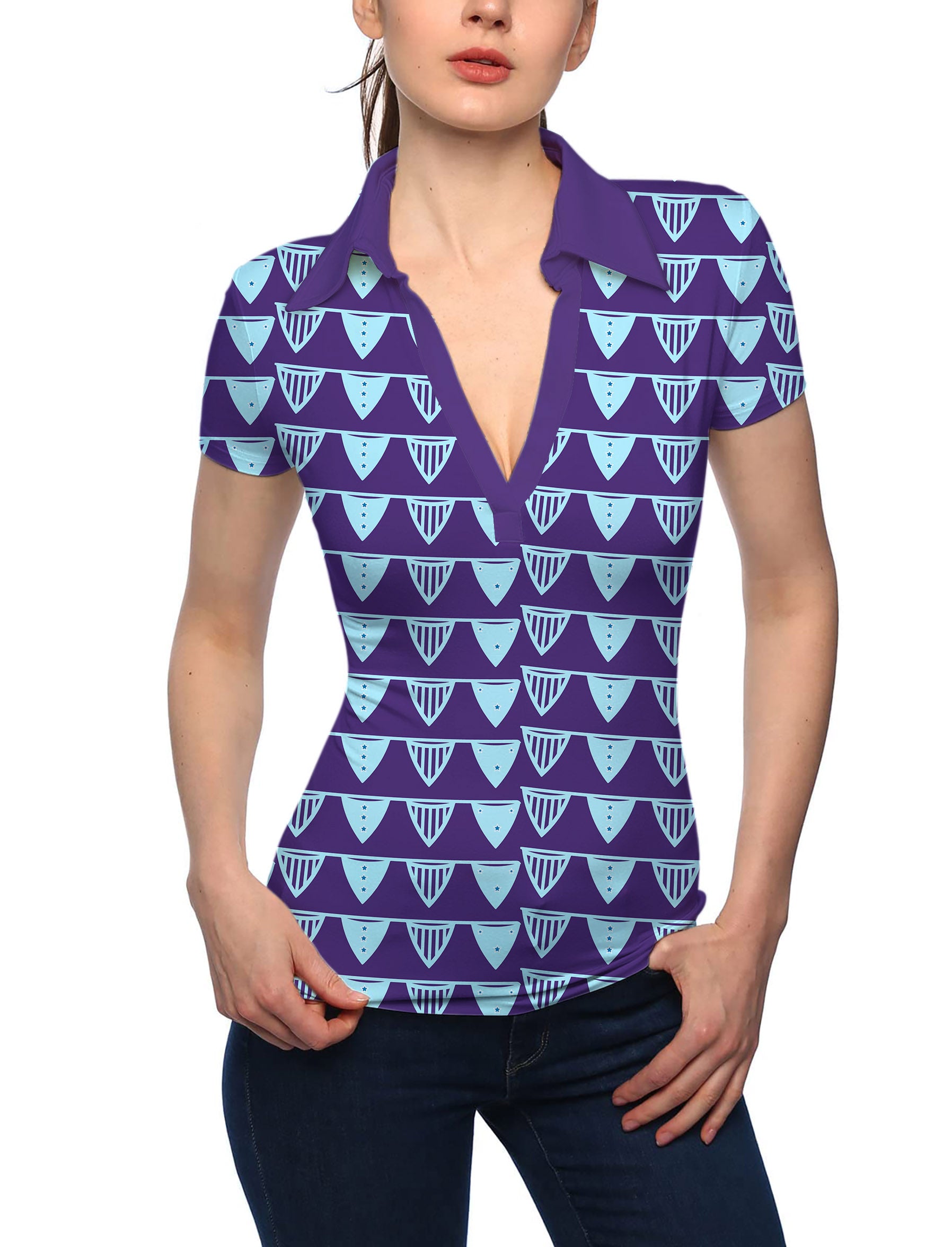 Women's Blue Flag Limited Edition V Neck Golf Polo