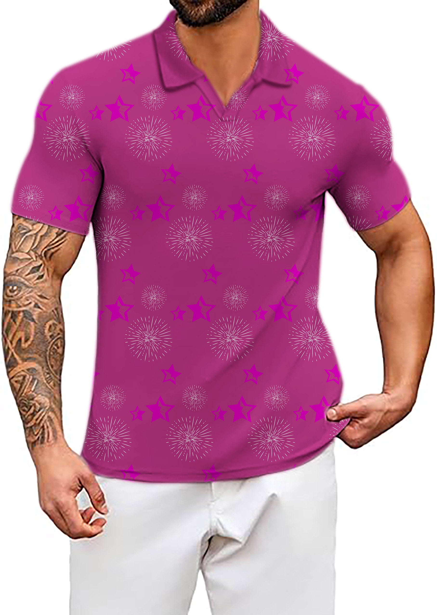 Men's Pentagram Impression Limited Edition V Neck Golf Polo Shirts