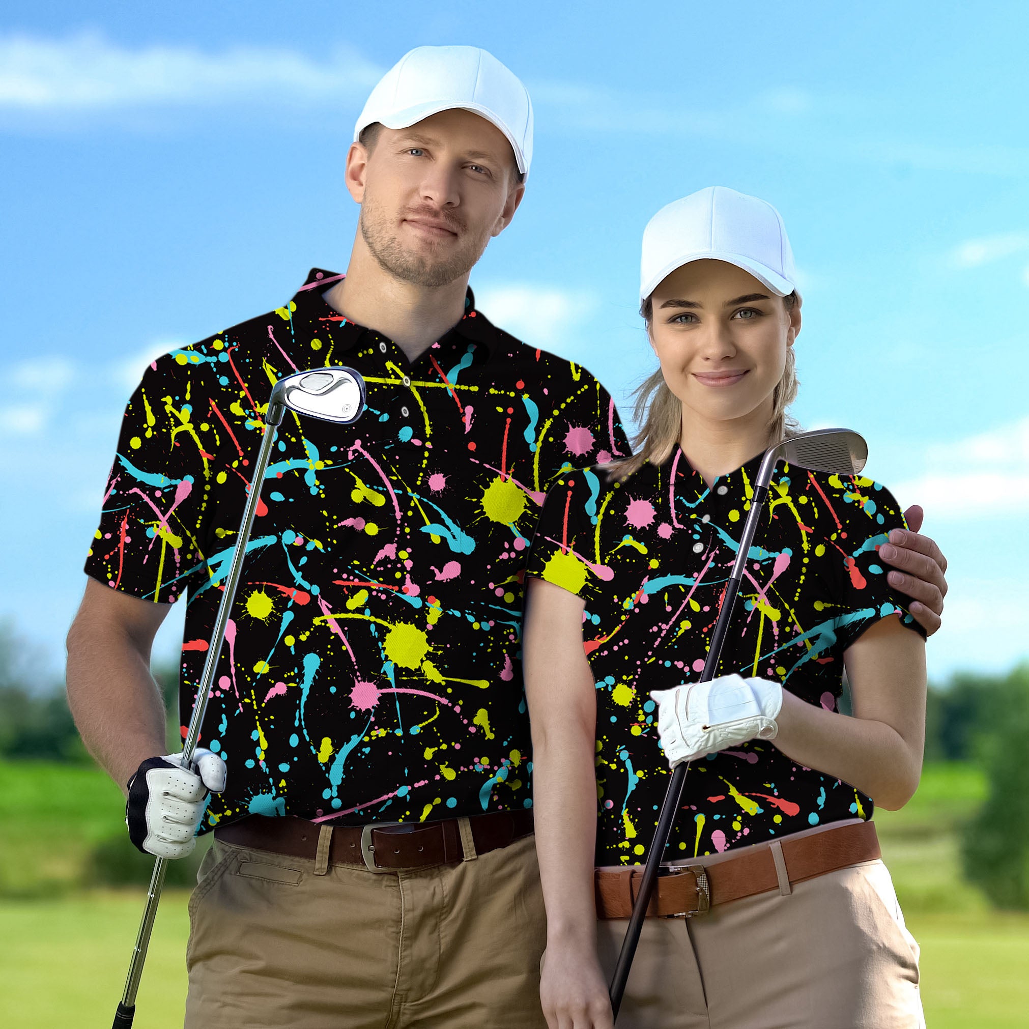 Golf Polo Couple Family set PAINT SPLATTER