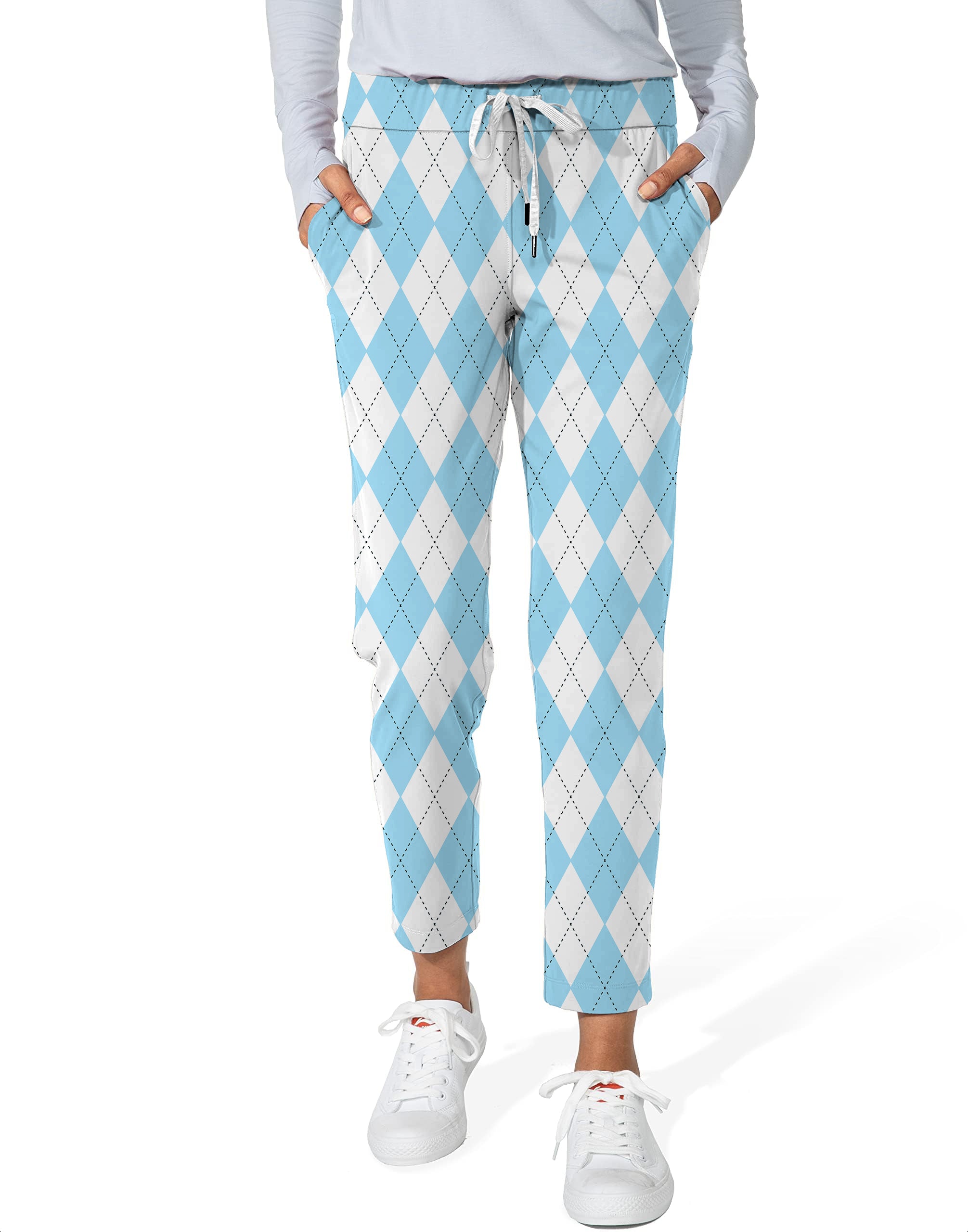 Blue diamond grid-Women's 7/8 Stretch Ankle Argyle Golf Pants