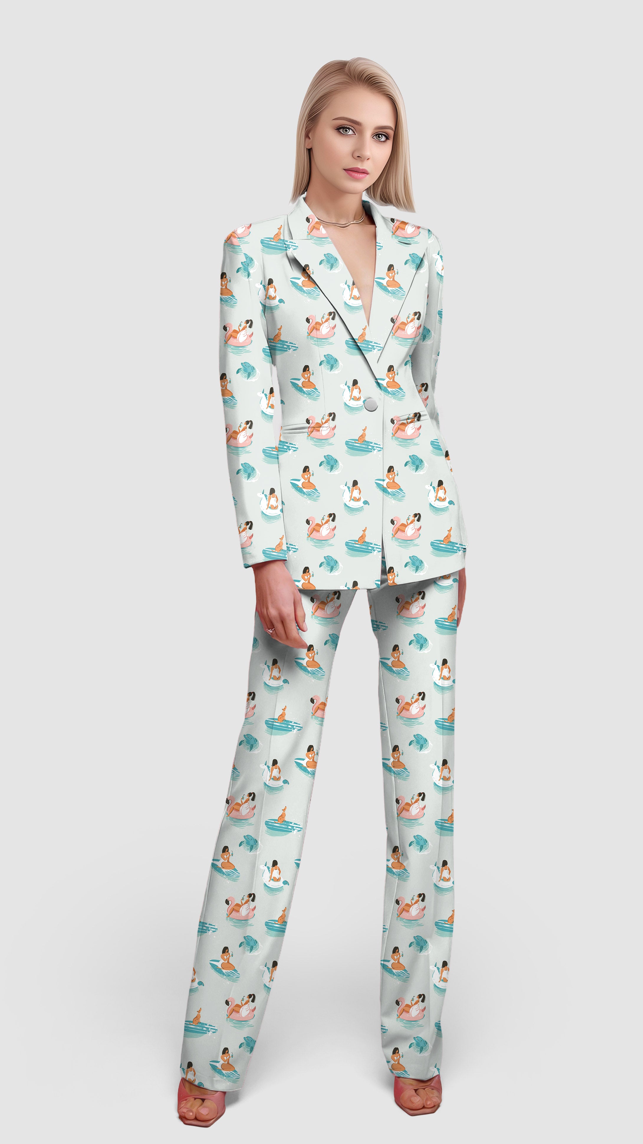 Girl playing on the water-Women's Blazer Casual Work Office Blazer Suit set
