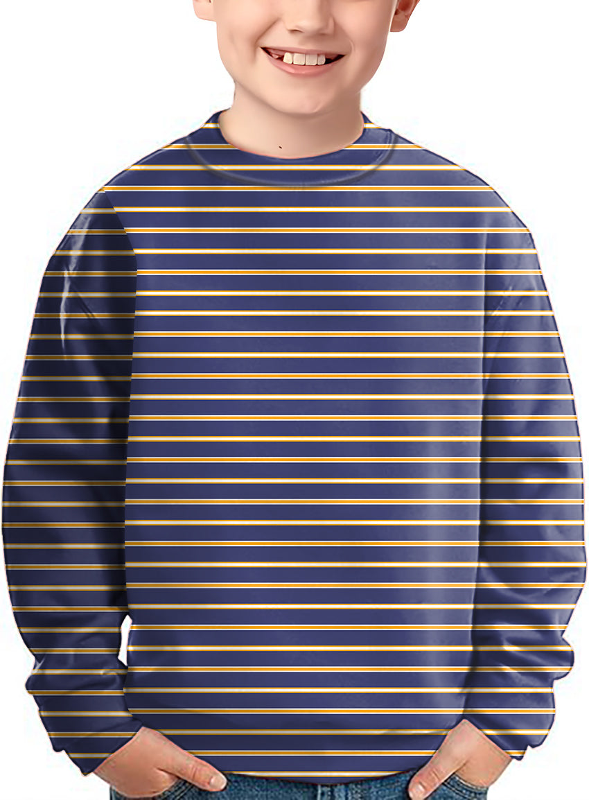 Navy blue and orange stripes Crewneck Pullover Kids Ugly Sweater limited edition