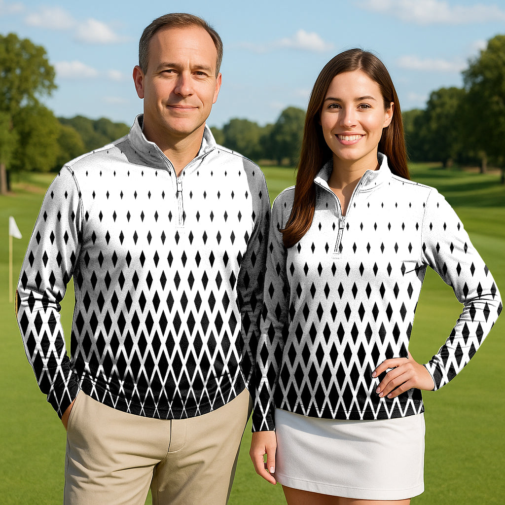 White Black Gradient Couple Golf Active 3/4 Zip Top
