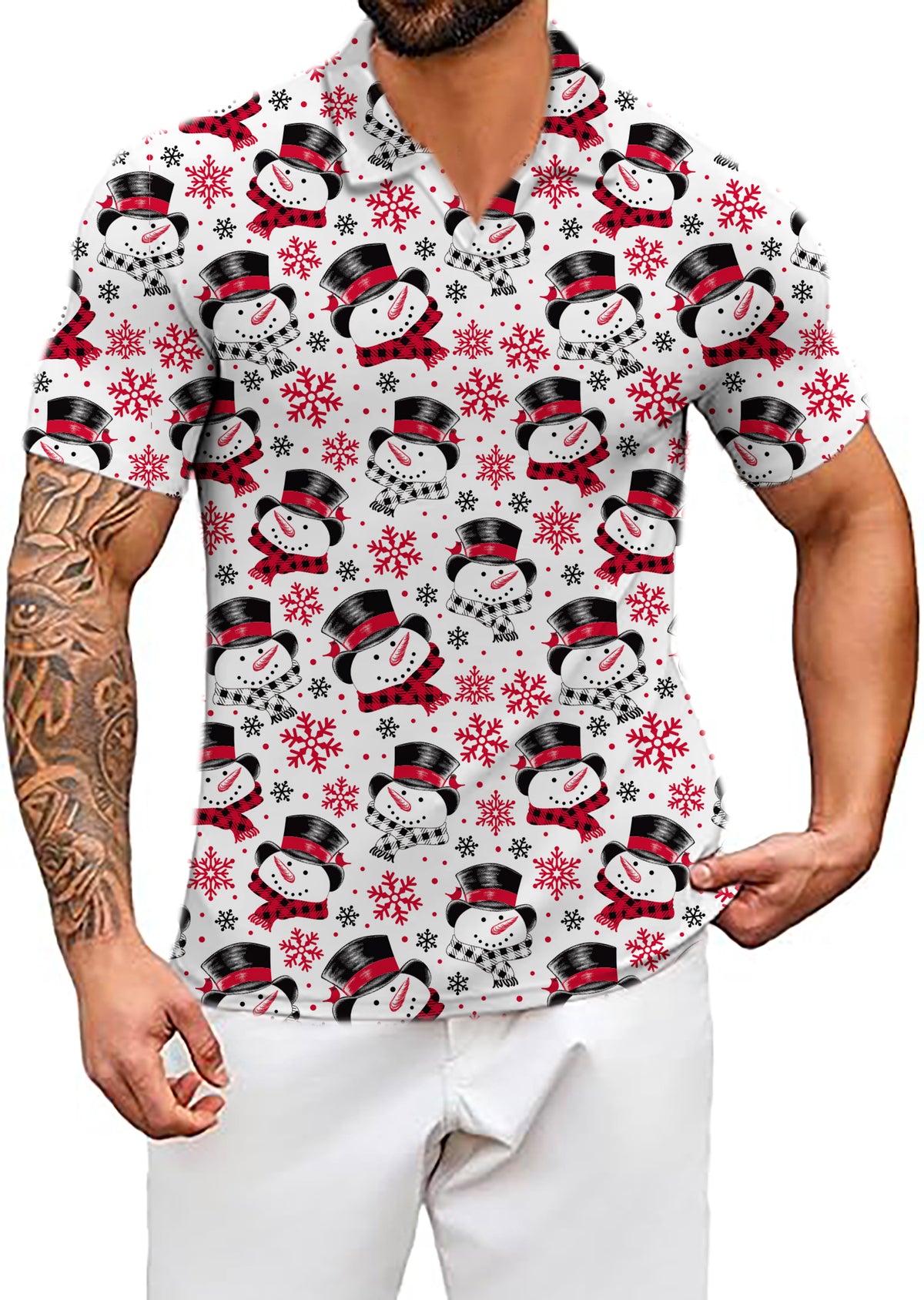 Men's Christmas Snowman V Neck Golf Polo Shirts