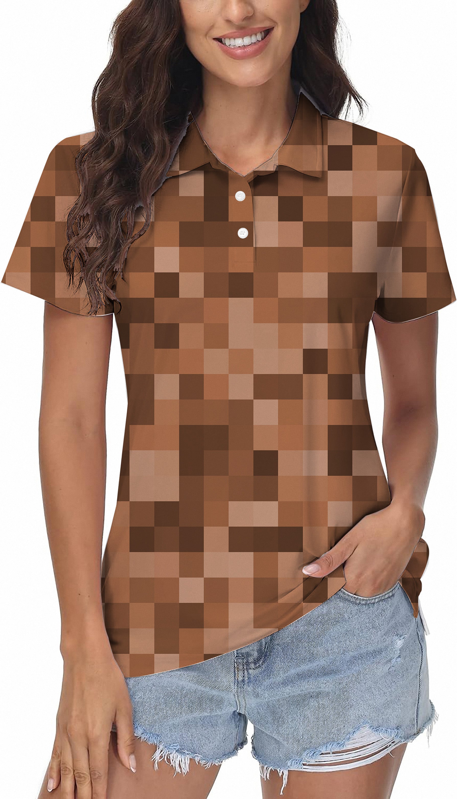 Brown Pixel Big Women's Golf Polo