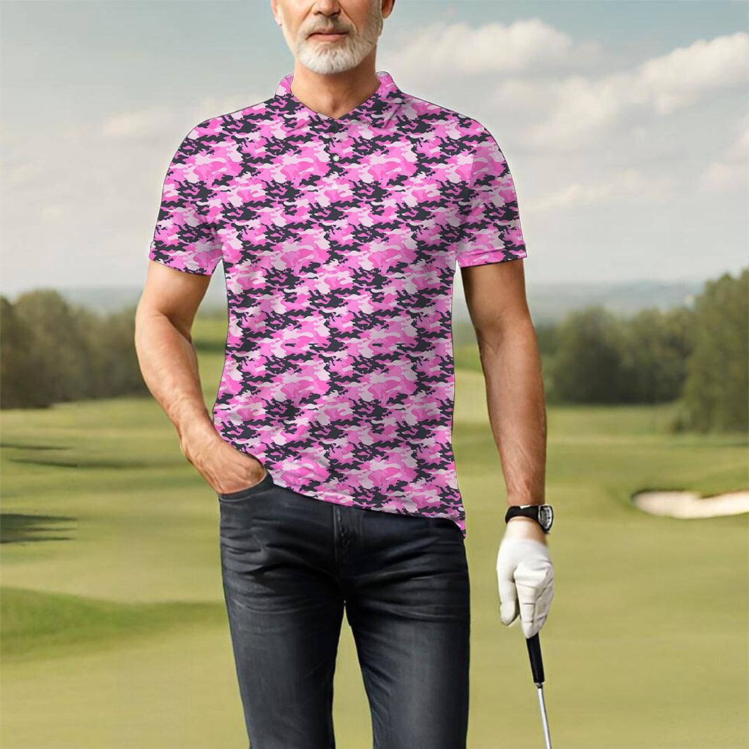 Men's Pink Camo golf polo