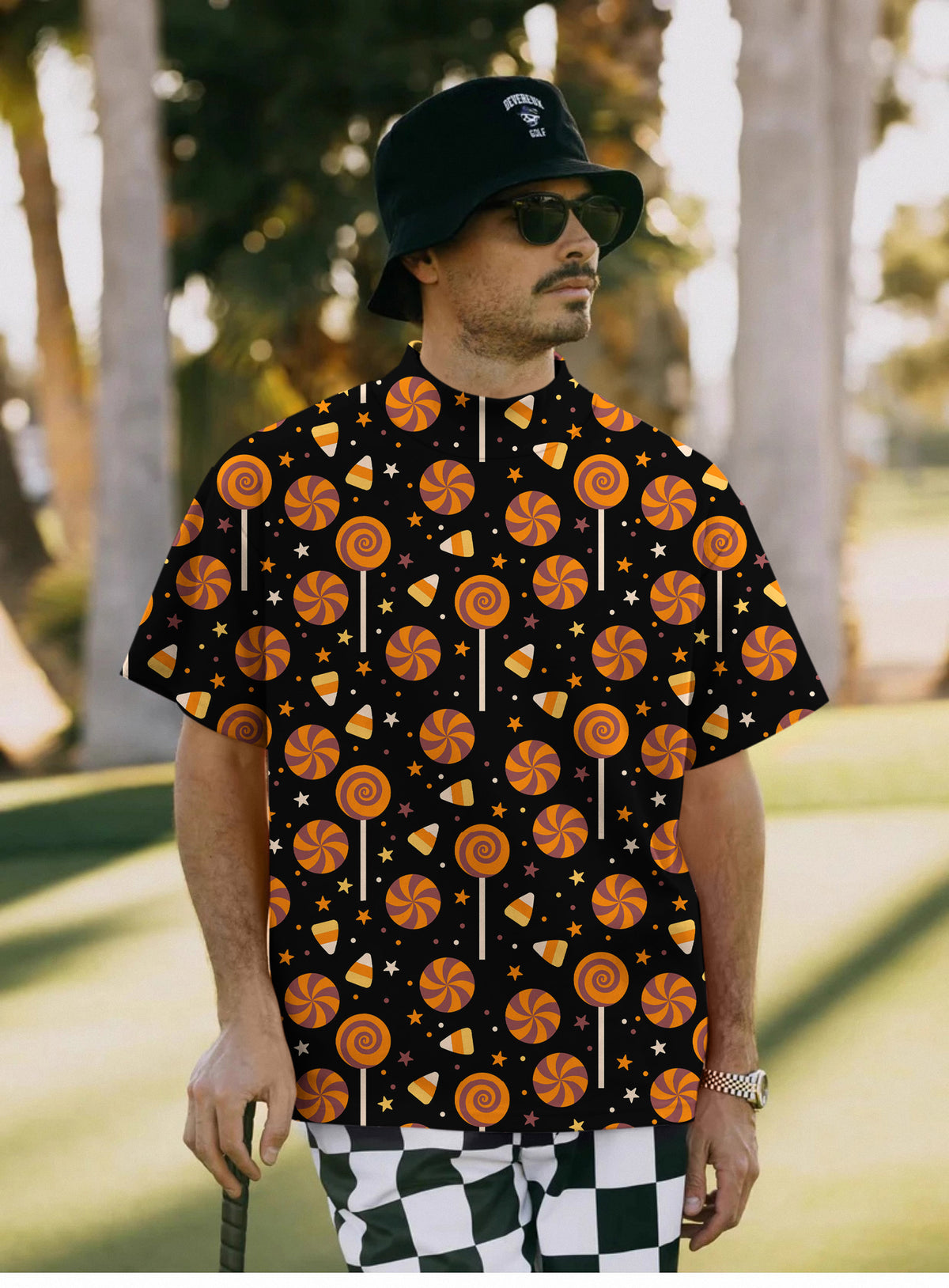 Men's Halloween Lollipops Mock Neck Long/Short Sleeve Golf Tops