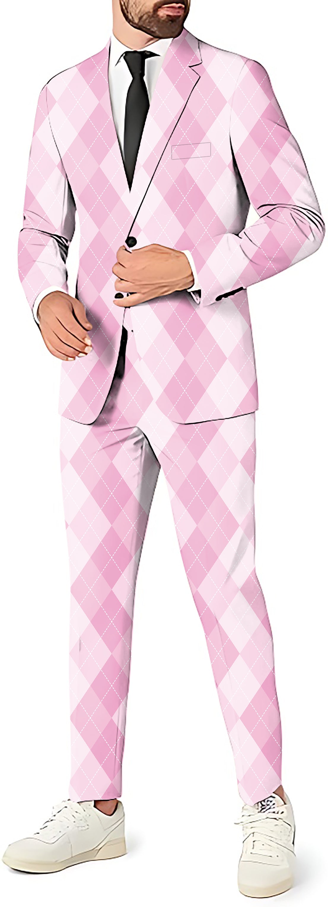 pink Argyle Men's Party Costumes-Theme Party 2 or 3pcs Suit set-Blazer Pants & Vest