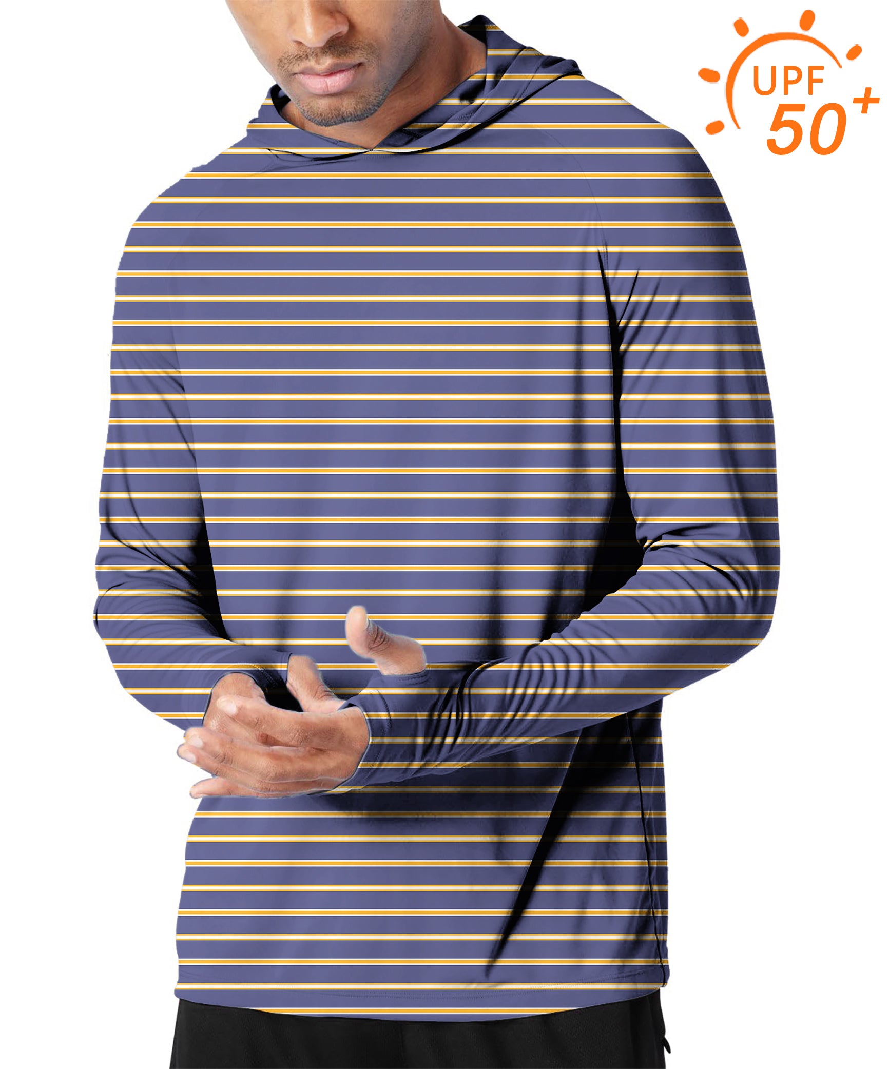 Men's Outdoor Navy blue and orange stripes Golf Sun Protection Slim Fit  hoodies limited edition